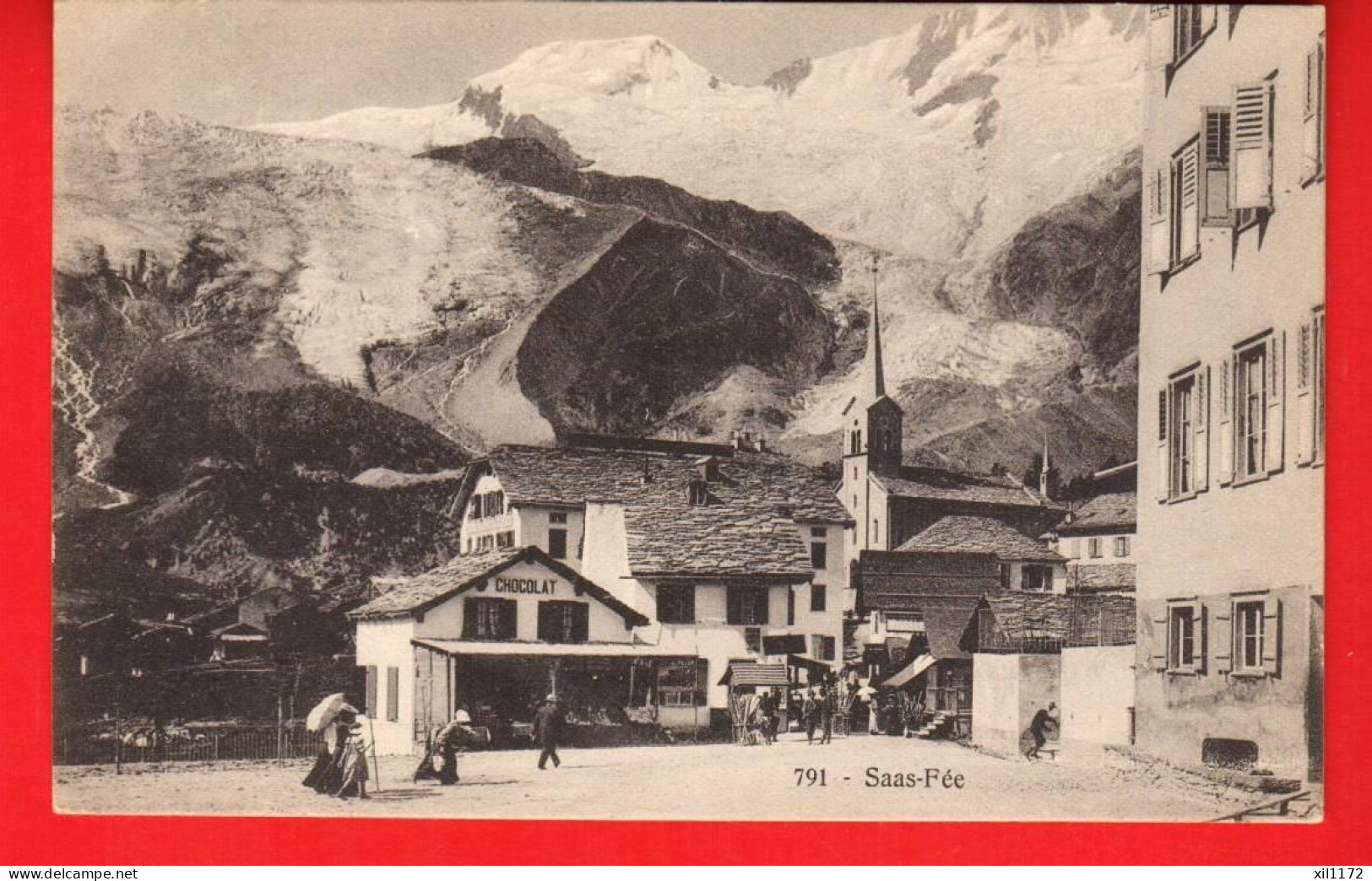 ZXO-15 RARE Saas-Fee Place Du Village. ANIME. Rossier 791  Circulé 1910 - Saas-Fee