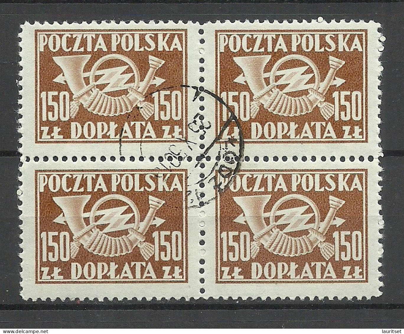 Poland Polen 1949 Michel 113 Portomarke Postage Due As 4-block O - Segnatasse