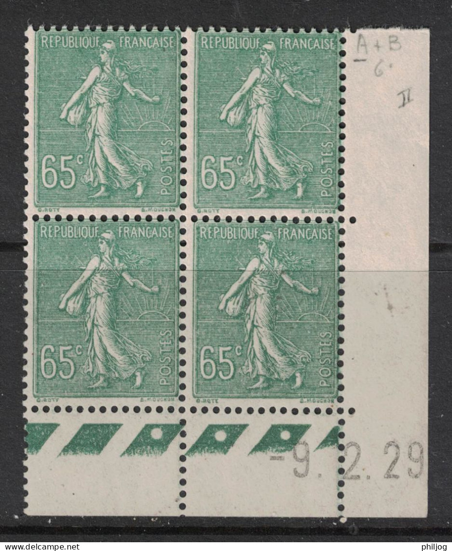 France 1927 - Yvert 234 - Coin Daté Du 9-2-29 - Neuf SANS Charnière - Semeuse Lignée 65c Olive - ....-1929