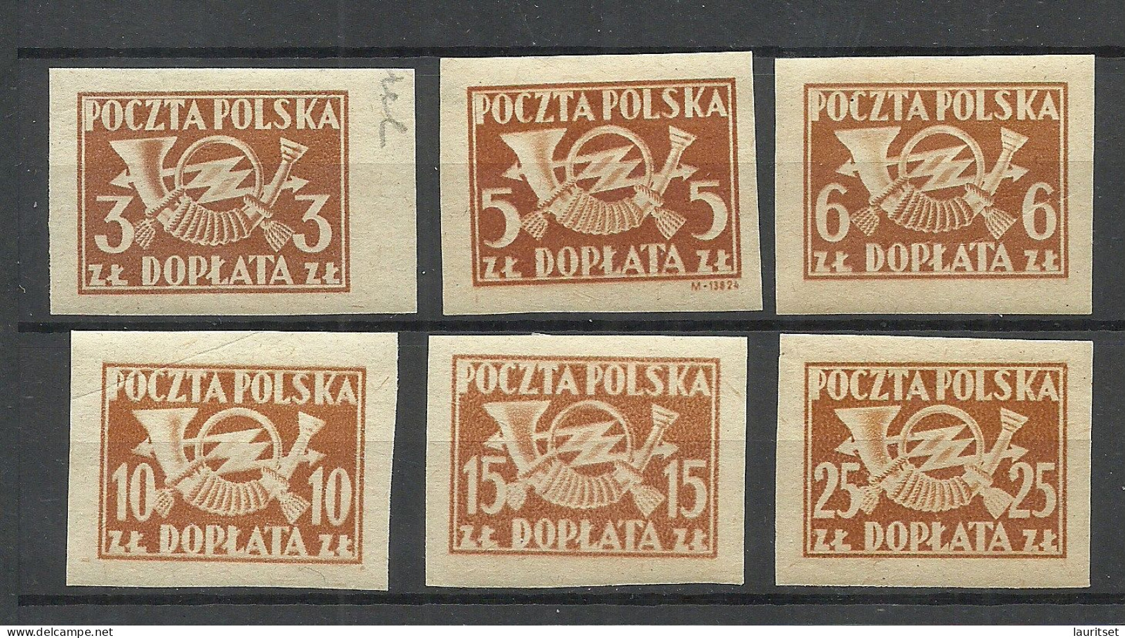 Poland Polen 1946 = 6 Imperforated Stamps From Set Michel 104 - 113 Portomarken Postage Due * - Postage Due