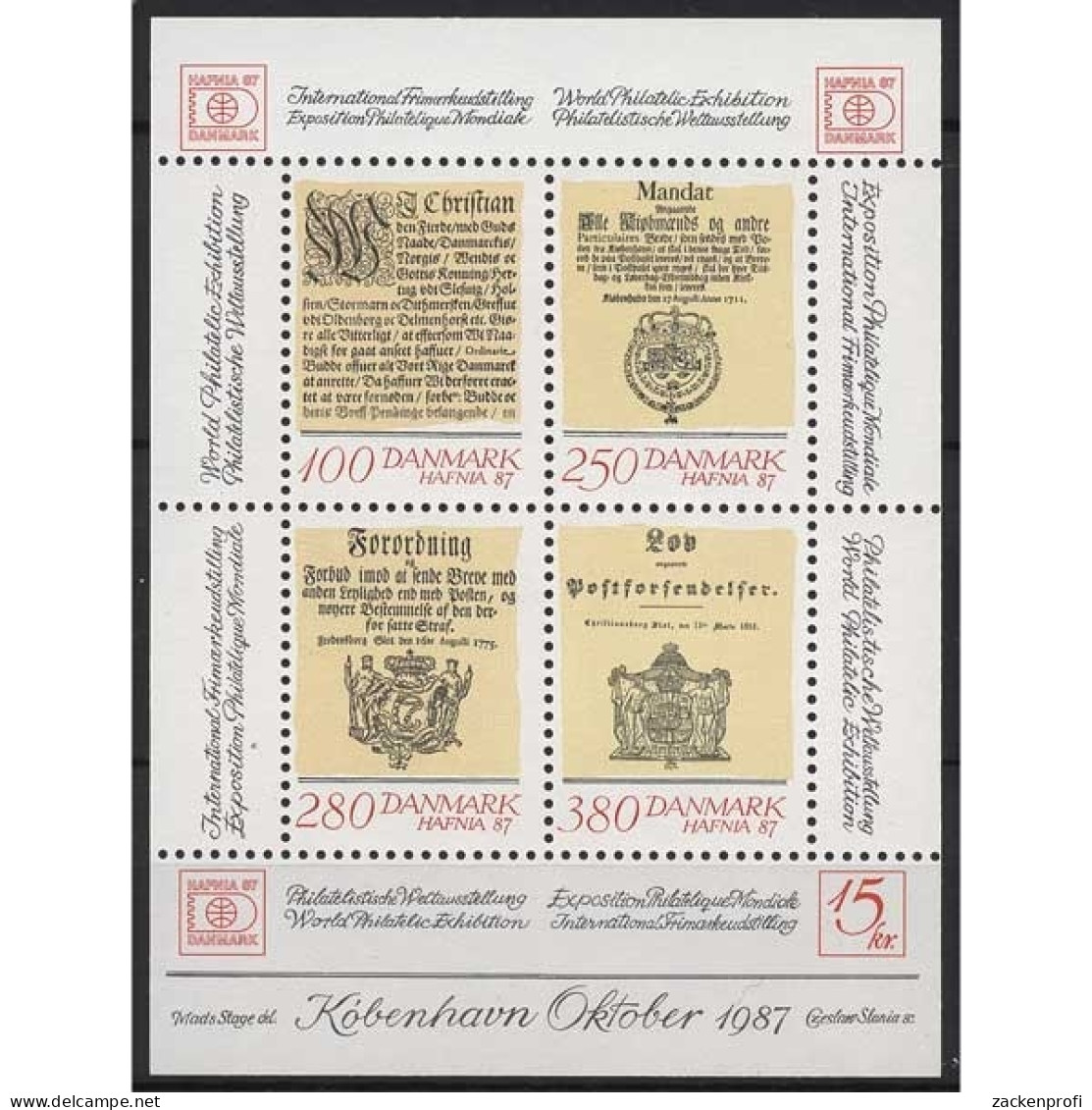 Dänemark 1985 Int. Briefmarkenausstellung HAFNIA'87 Block 4 Postfrisch (C14094) - Blocks & Sheetlets