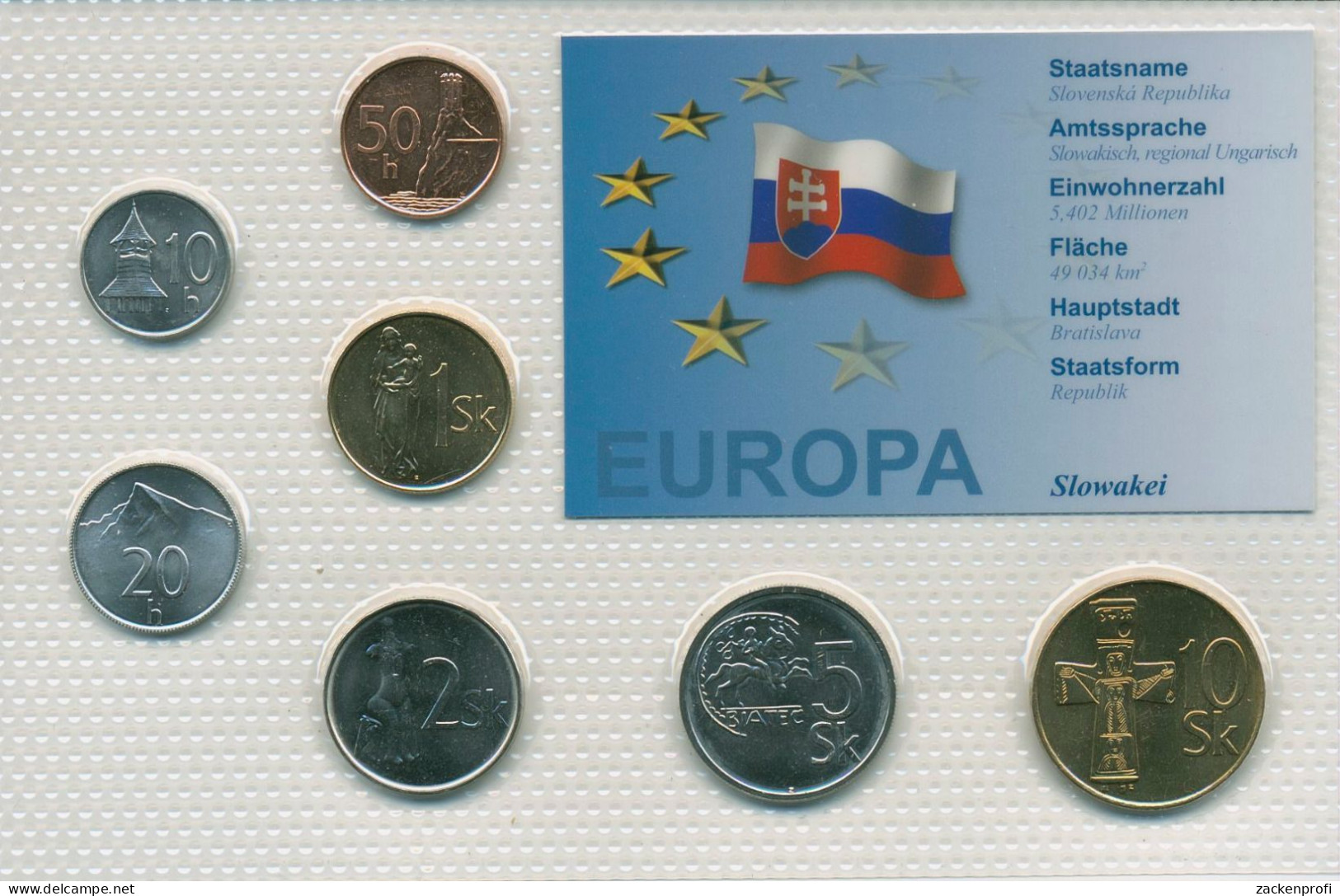 Slowakei 1994/2002 Kursmünzen 10 Heller - 10 Kronen Im Blister, St (m5338) - Slowakei