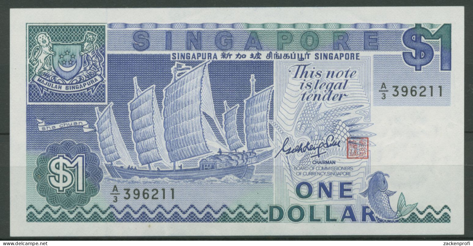 Singapur 1 Dollar (1987), Segelschiff, KM 18 A Kassenfrisch (K756) - Singapur