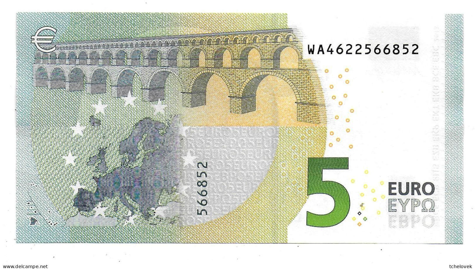 (Billets). 5 Euros 2013 Serie WA, W002E1 Signature 3 Mario Draghi N° WA 4622566852 UNC - 5 Euro