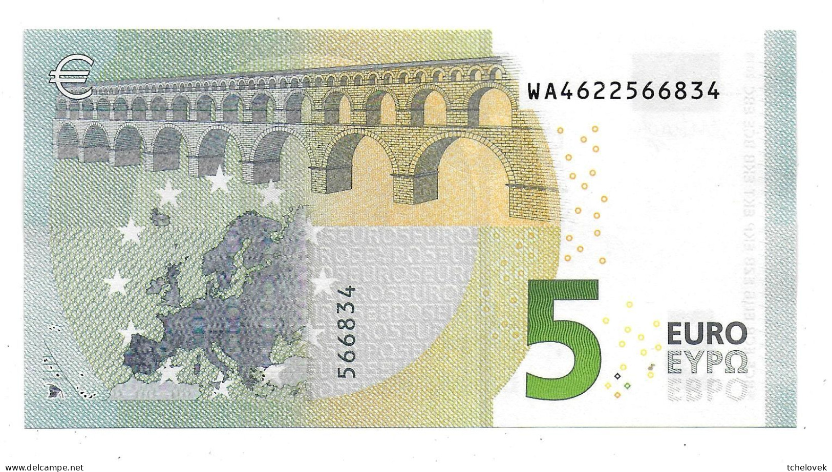 (Billets). 5 Euros 2013 Serie WA, W002E1 Signature 3 Mario Draghi N° WA 4622566834 UNC - 5 Euro