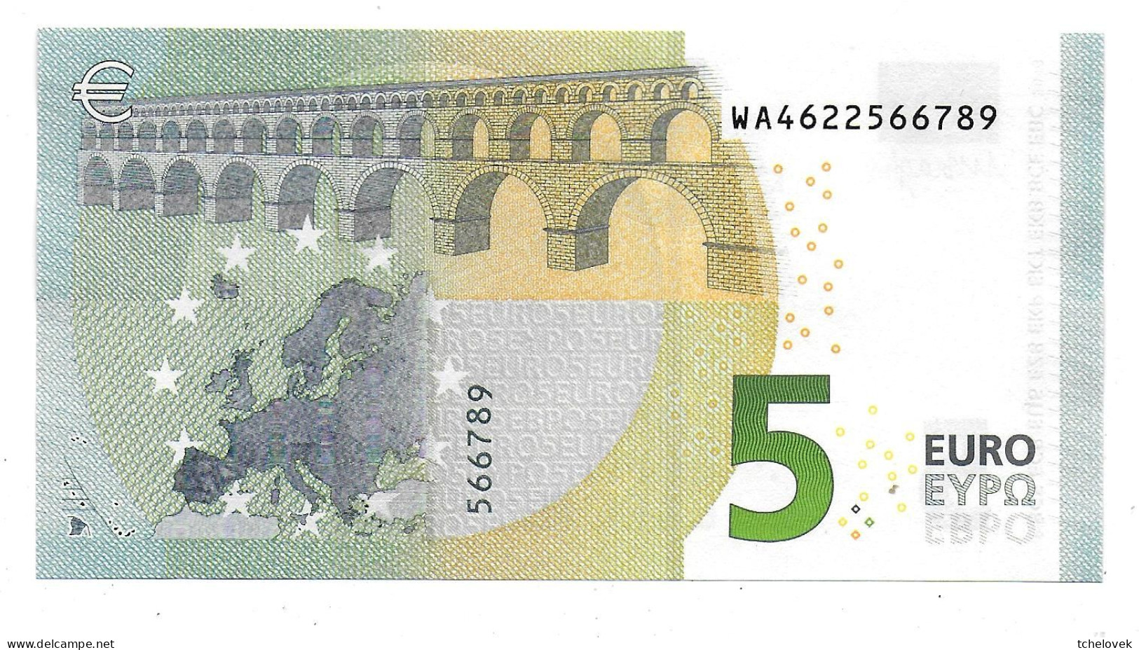 (Billets). 5 Euros 2013 Serie WA, W002E1 Signature 3 Mario Draghi N° WA 4622566789 UNC - 5 Euro