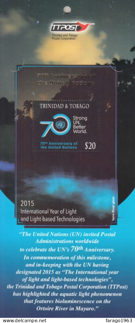 2015 Trinidad & Tobago United Nations UN GOLD Souvenir Sheet MNH On Souvenir Marketing Card (stamp Pulls Out) - Trinidad Y Tobago (1962-...)