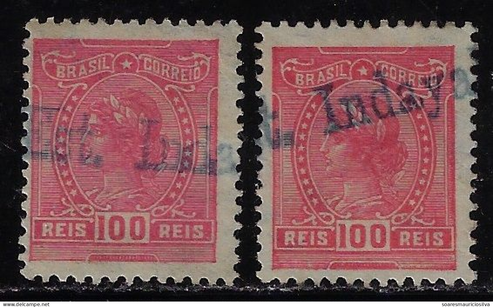 Brazil 1918/… 2 Stamp With Cancel Postmark Est. Indayal Station Estrada De Ferro Santa Catarina Railway - Brieven En Documenten