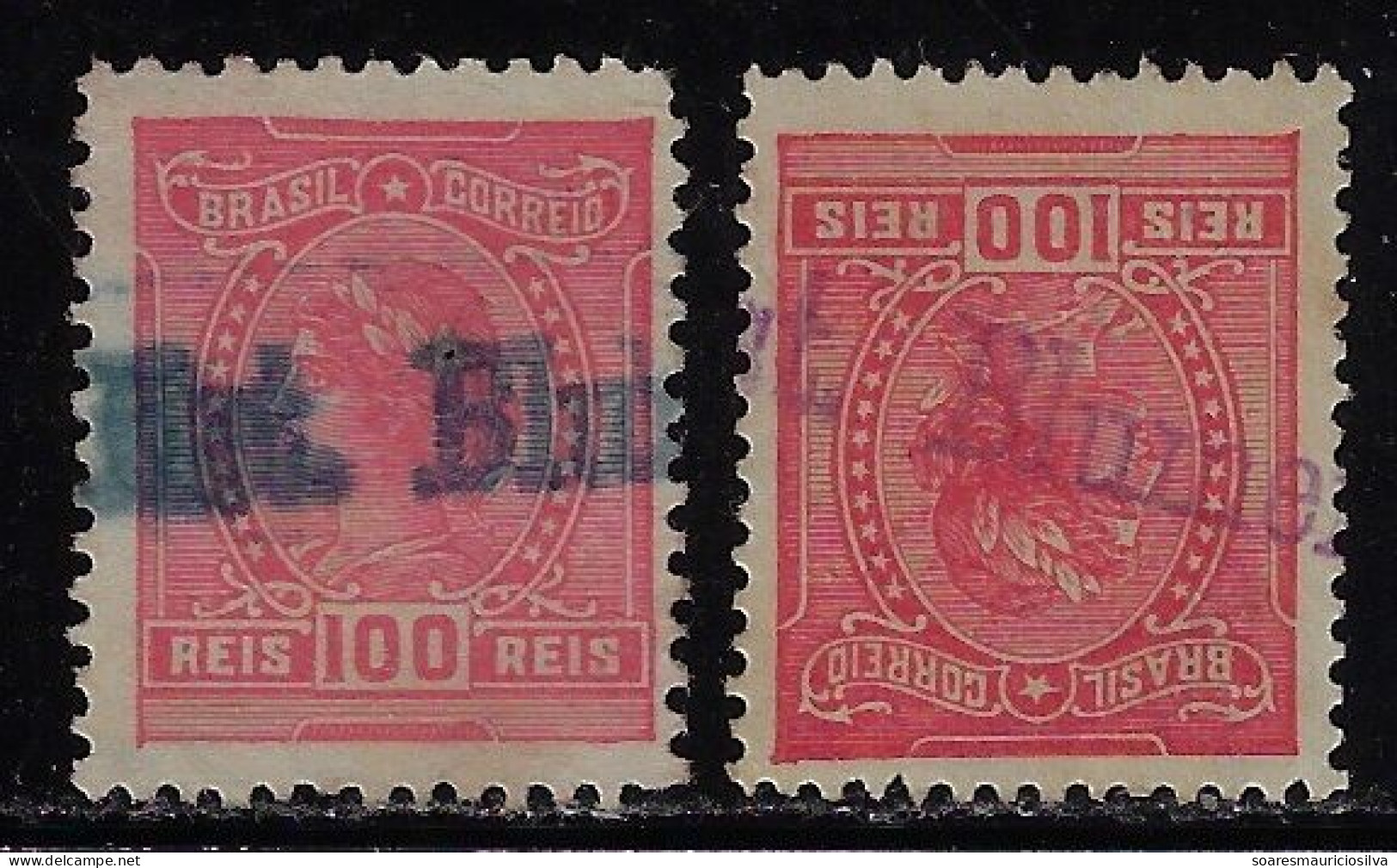 Brazil 1918/… 2 Stamp With Cancel Postmark Est. Blumenau Station Estrada De Ferro Santa Catarina Railway - Briefe U. Dokumente