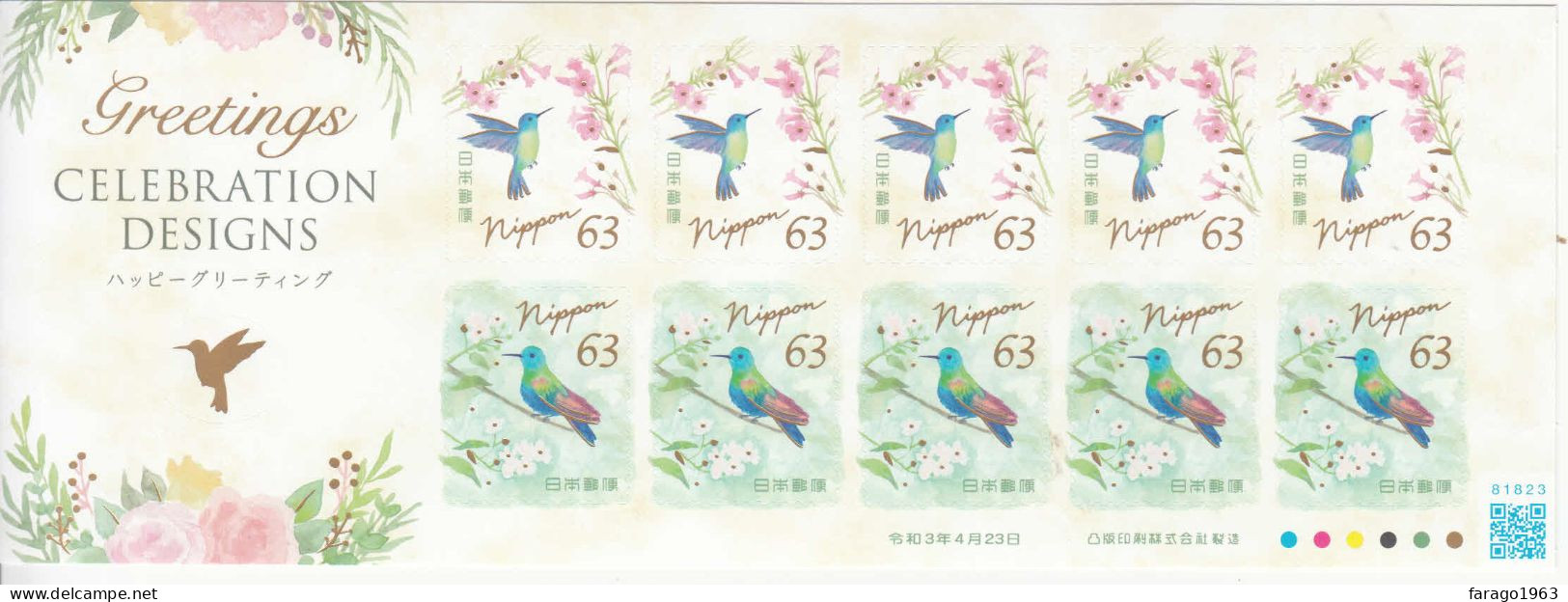 2023 Japan Celebration Greetings Birds GOLD FOIL  Miniature Sheet Of 10 MNH @ BELOW FACE VALUE - Unused Stamps