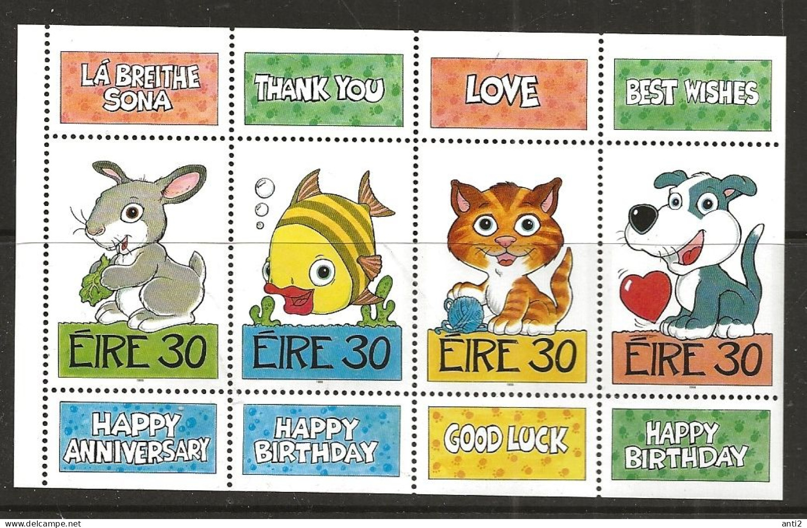 Ireland 1999 Greeting Stamps: Pets   Mi  1113-1116 Minisheet MNH(**) - Unused Stamps