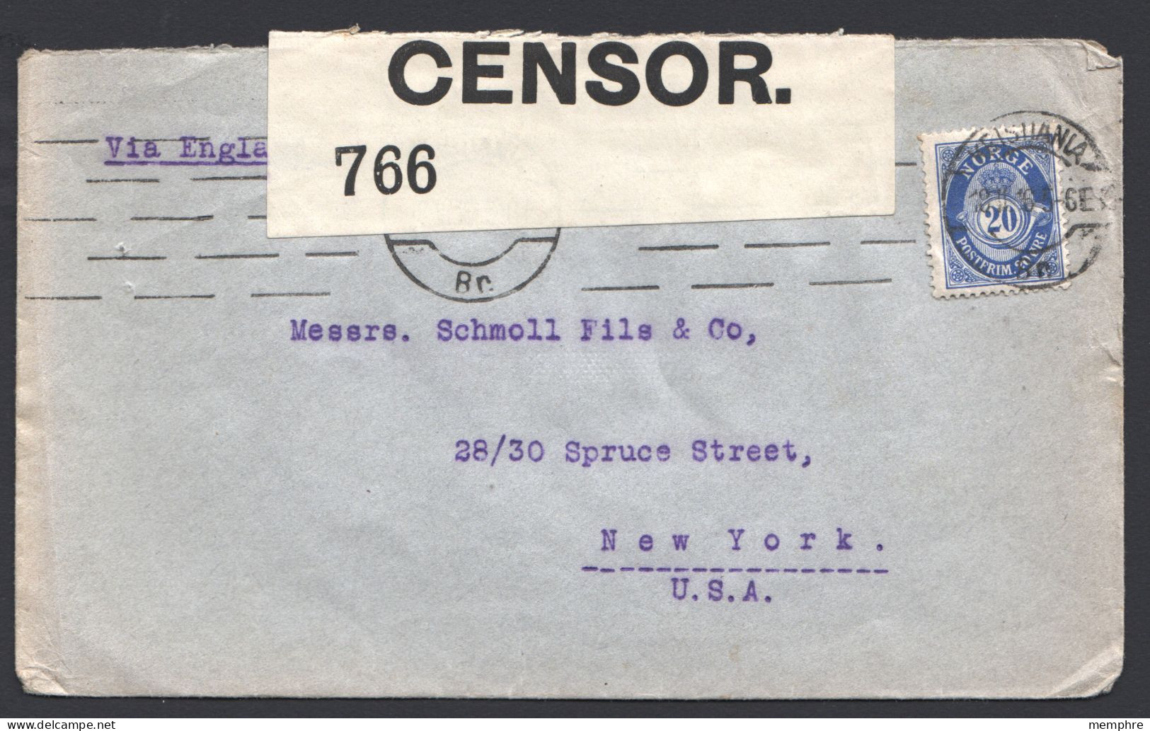 1916 Letter For USA  Via England - British Censor - Lettres & Documents