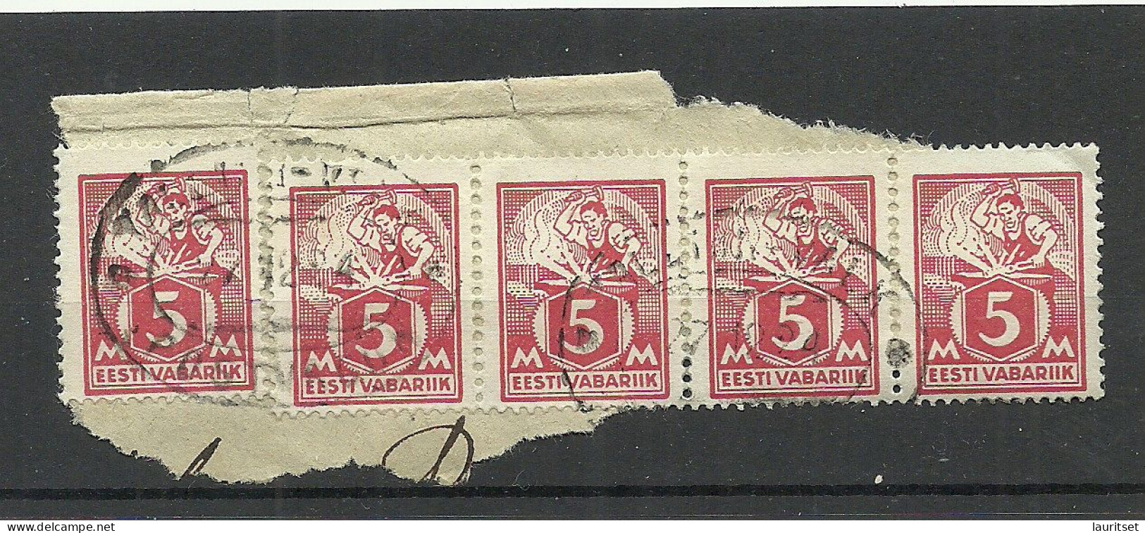 Estland Estonia 1924 O TALLINN - VALK Railway Cancel Bahnpost Zugstempel Michel 37 A As 4-stripe On Piece - Estland