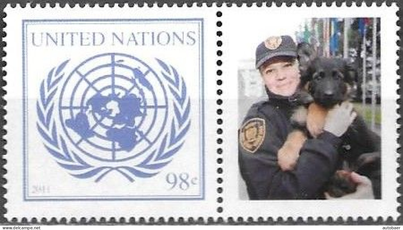 United Nations UNO UN Vereinte Nationen New York 2011 Greetings Working Dogs Mi.No.1253 Label MNH ** Neuf - Neufs