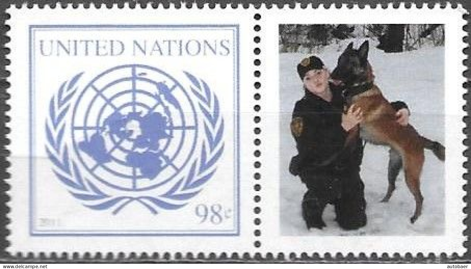 United Nations UNO UN Vereinte Nationen New York 2011 Greetings Working Dogs Mi.No.1253 Label MNH ** Neuf - Ongebruikt