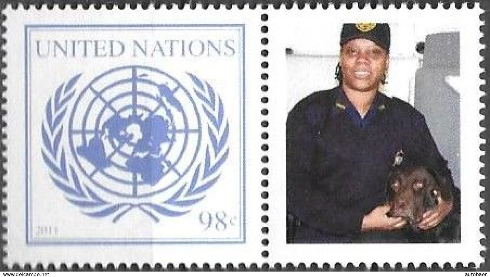 United Nations UNO UN Vereinte Nationen New York 2011 Greetings Working Dogs Mi.No.1253 Label MNH ** Neuf - Ongebruikt