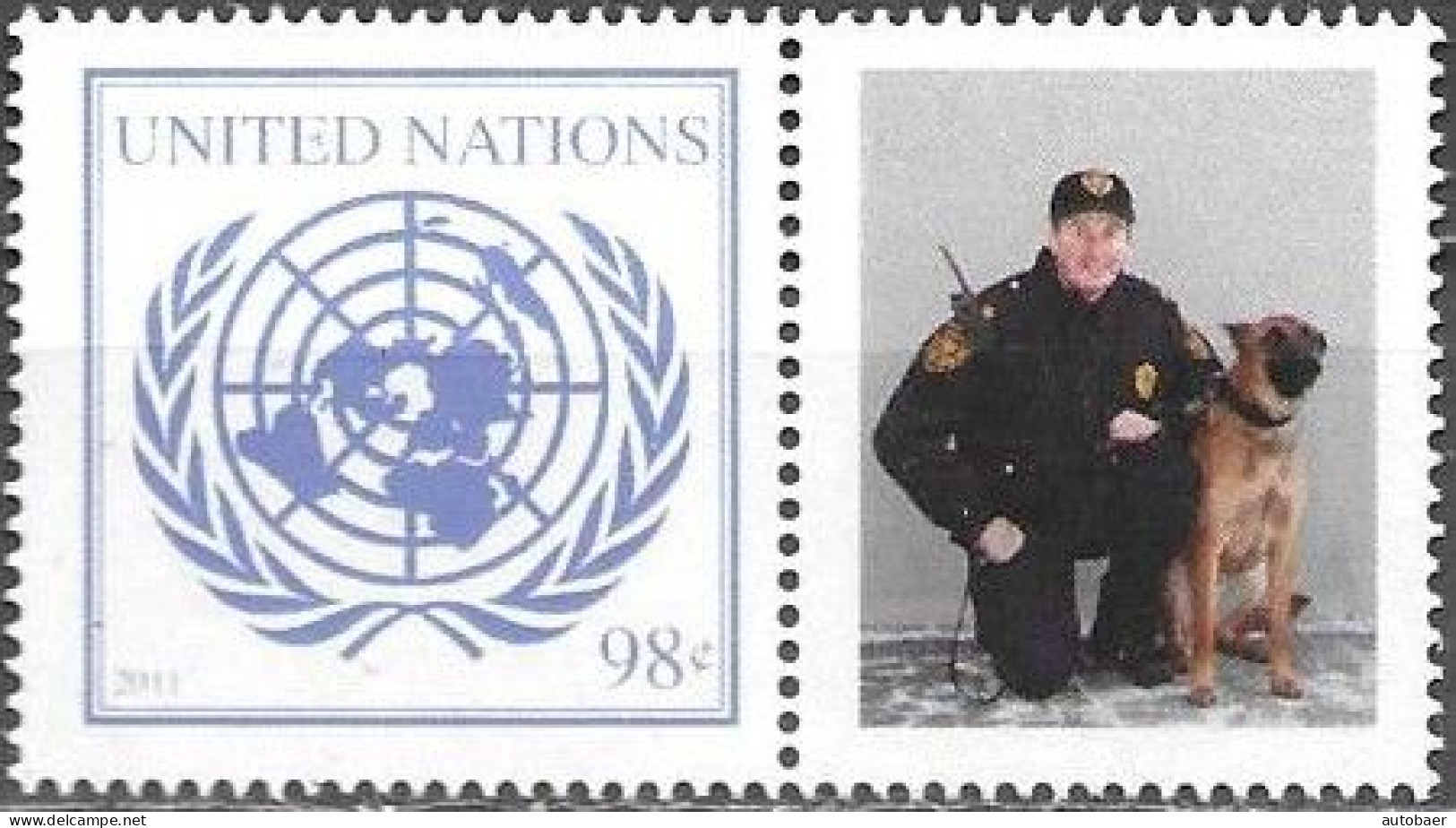 United Nations UNO UN Vereinte Nationen New York 2011 Greetings Working Dogs Mi.No.1253 Label MNH ** Neuf - Neufs