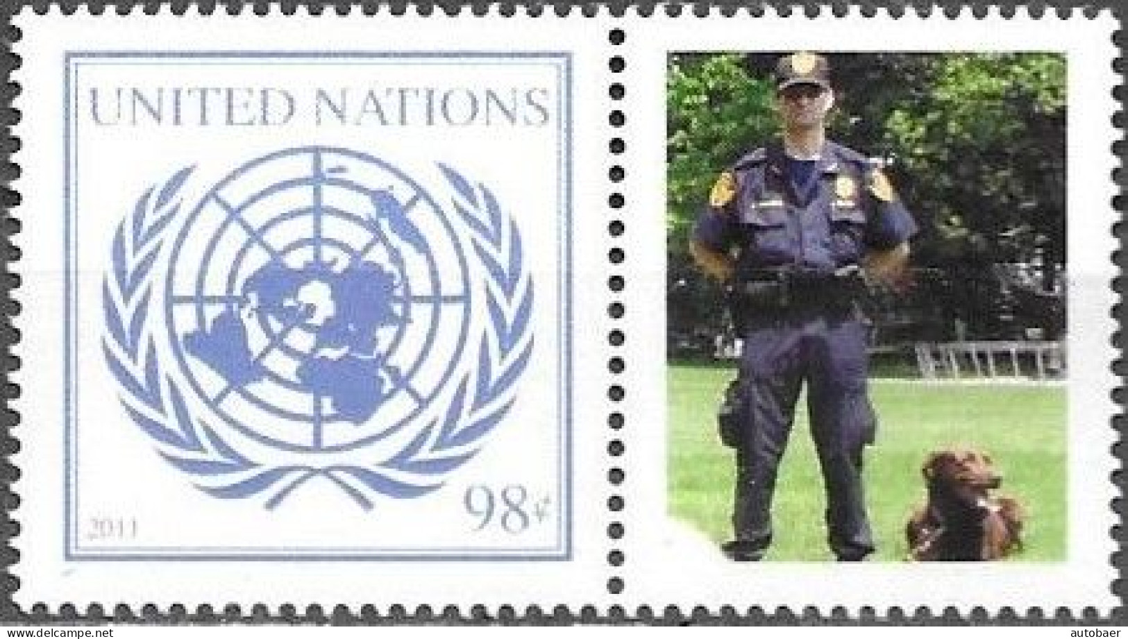 United Nations UNO UN Vereinte Nationen New York 2011 Greetings Working Dogs Mi.No.1253 Label MNH ** Neuf - Unused Stamps