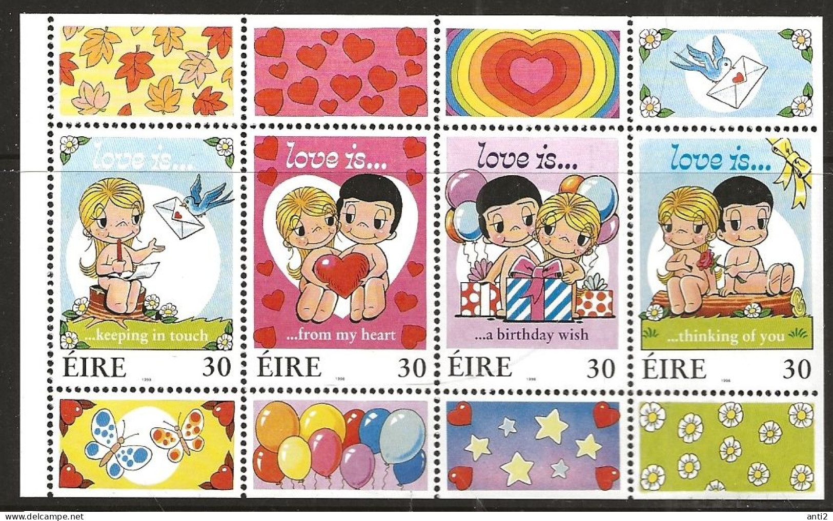 Ireland 1998 Greeting Stamps,  Characters From The Cartoon Series "Love Is..."By Kim Casali  MI 1042- 1045 Sheet MNH(**) - Unused Stamps