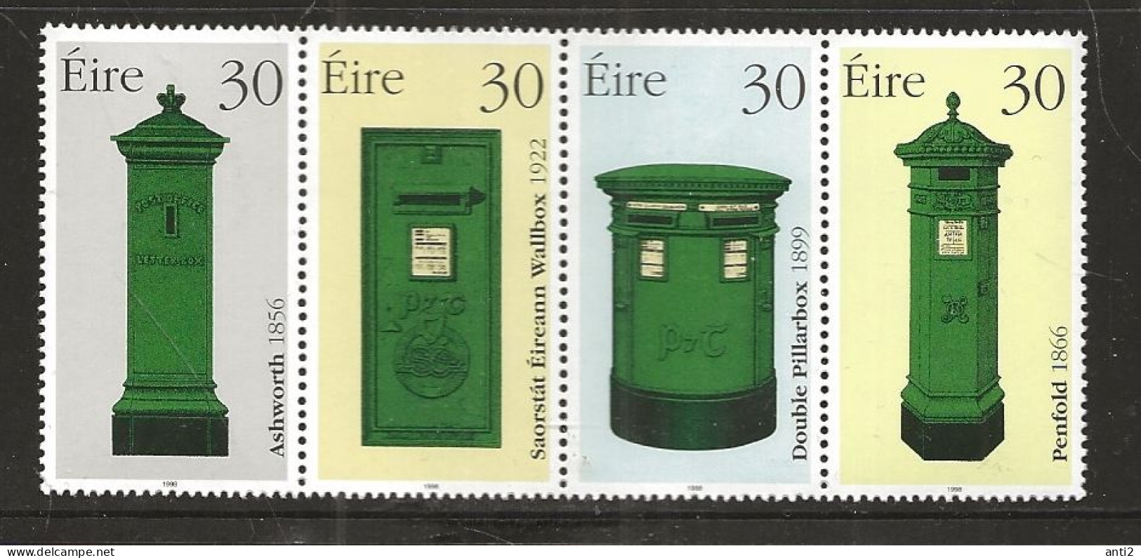 Ireland 1998   Mailboxes MI 1092-1095 In Strip Of Five  MNH(**) - Unused Stamps