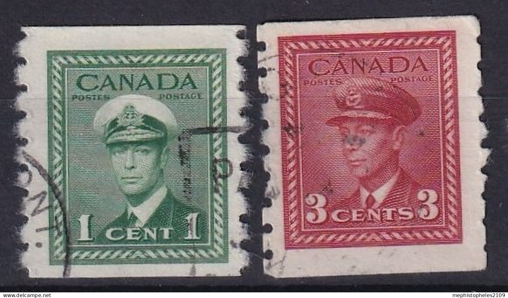 CANADA 1942 - Canceled - Sc# 263, 265 - Coil Stamps - Gebraucht