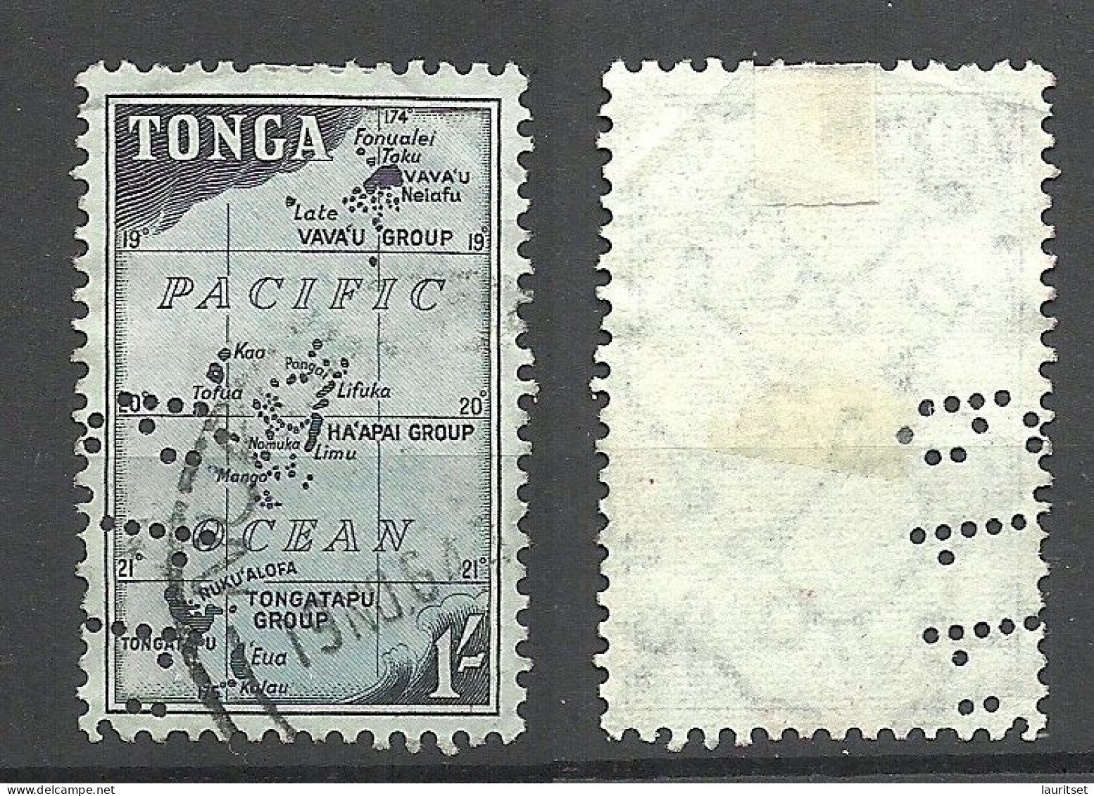 TONGA 1953 Michel 109 Map Karte With Perfin Firmenlochung - Tonga (...-1970)