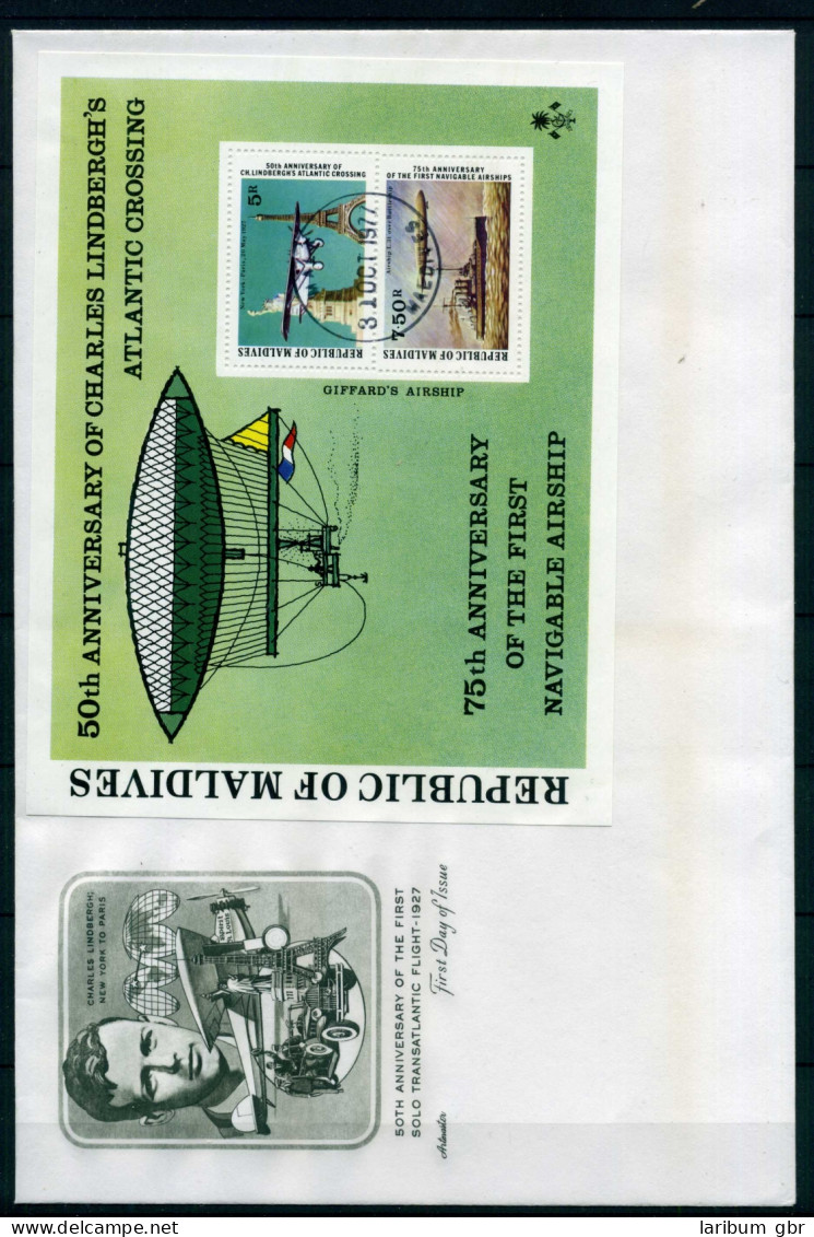 Malediven Block Block 47 Charles Lindbergh Ersttagesbrief/FDC #GI588 - Maldivas (1965-...)