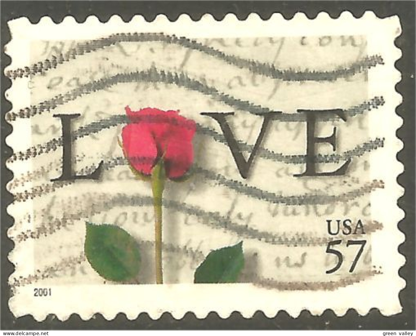 XW01-0516 USA 2001 Love 57c Roses Fleur Flower Blume - Used Stamps