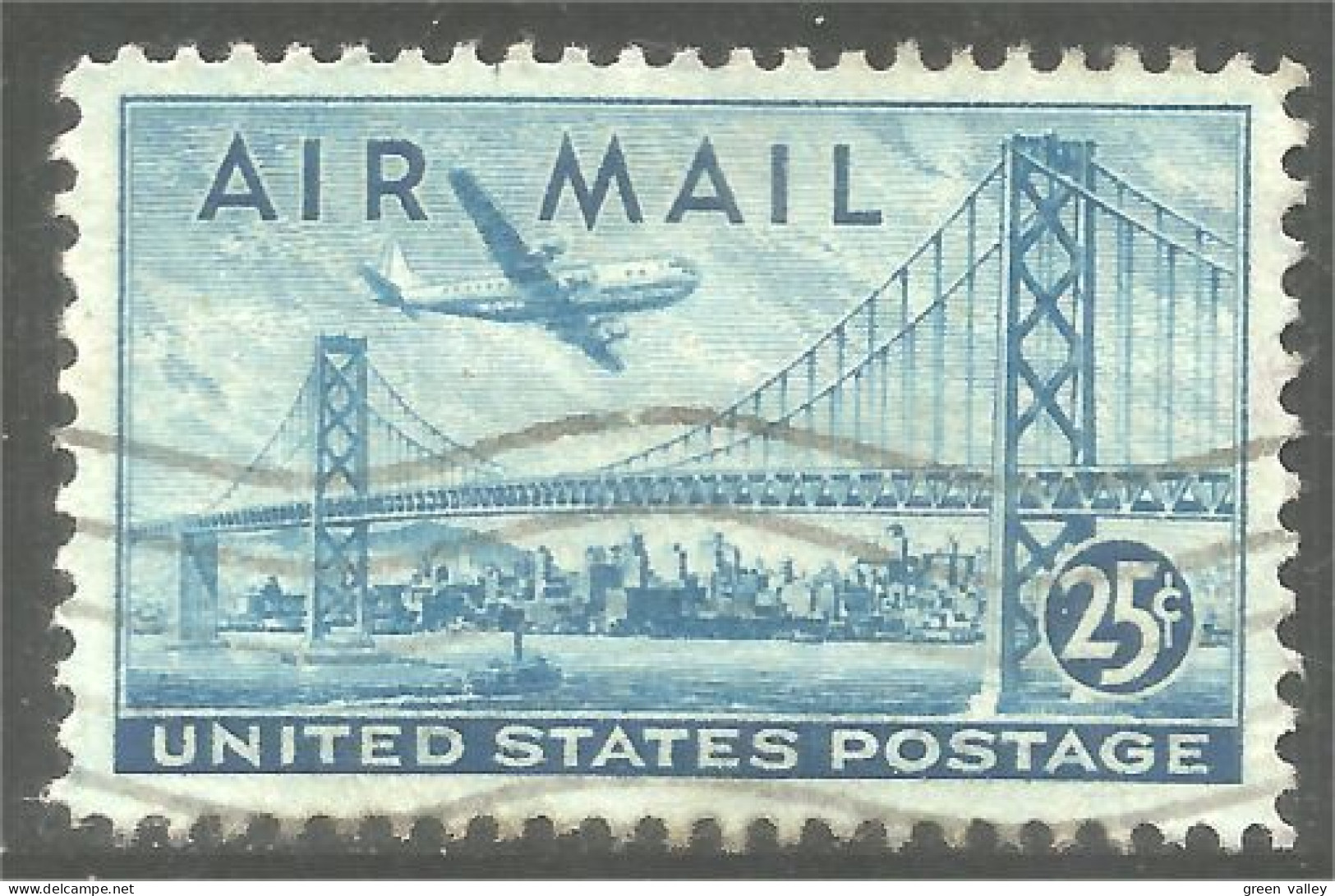 XW01-0628 USA 1947 San Francisco Bay Bridge Pont Brucke 25c Avion Airplane - 2a. 1941-1960 Used