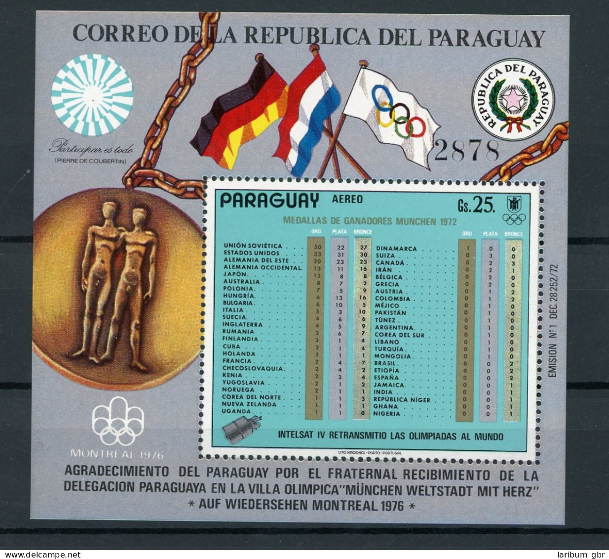 Paraguay Block199 Postfrisch Olympia #HL420 - Paraguay