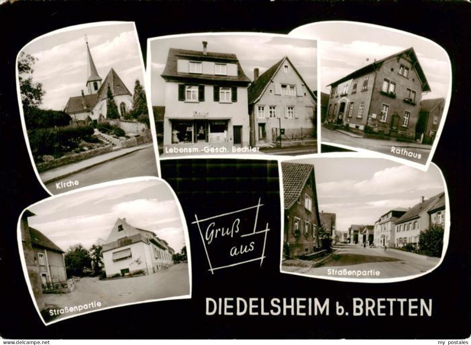 73877915 Diedelsheim Kirche Lebensmittelgeschaeft Rathaus Strassenpartie Diedels - Bretten