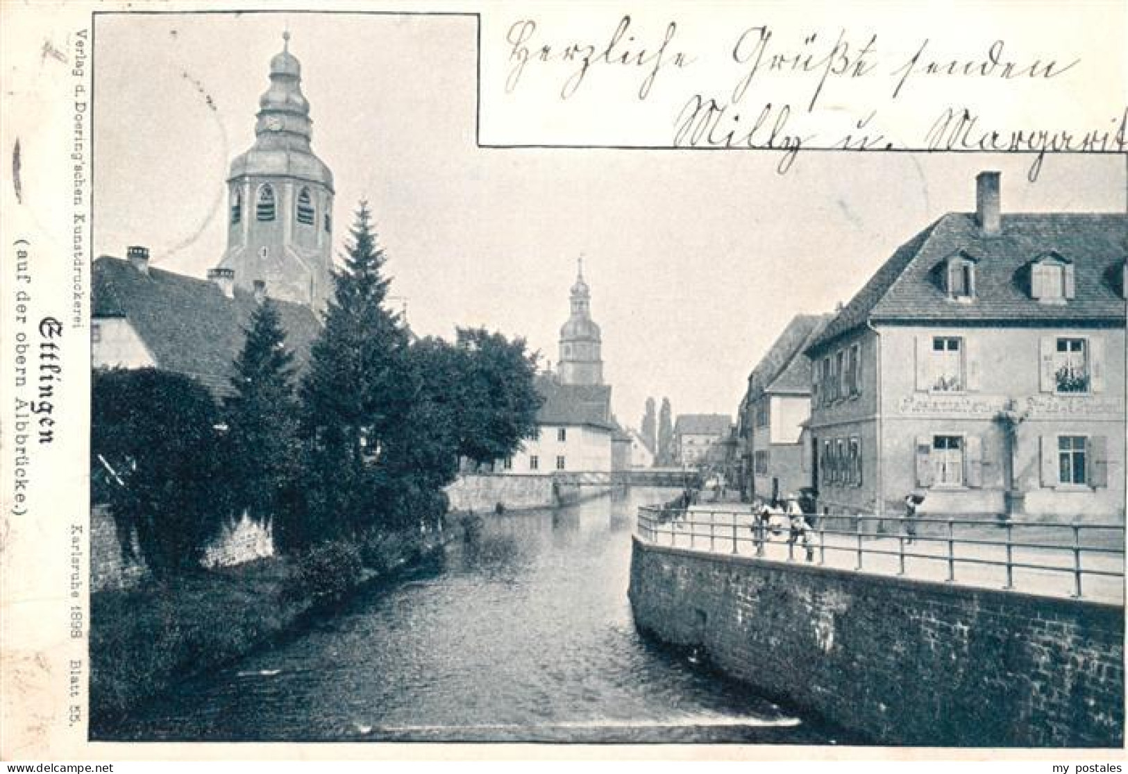 73877914 Ettlingen Partie An Der Alb Blick Zur Kirche Ettlingen - Ettlingen