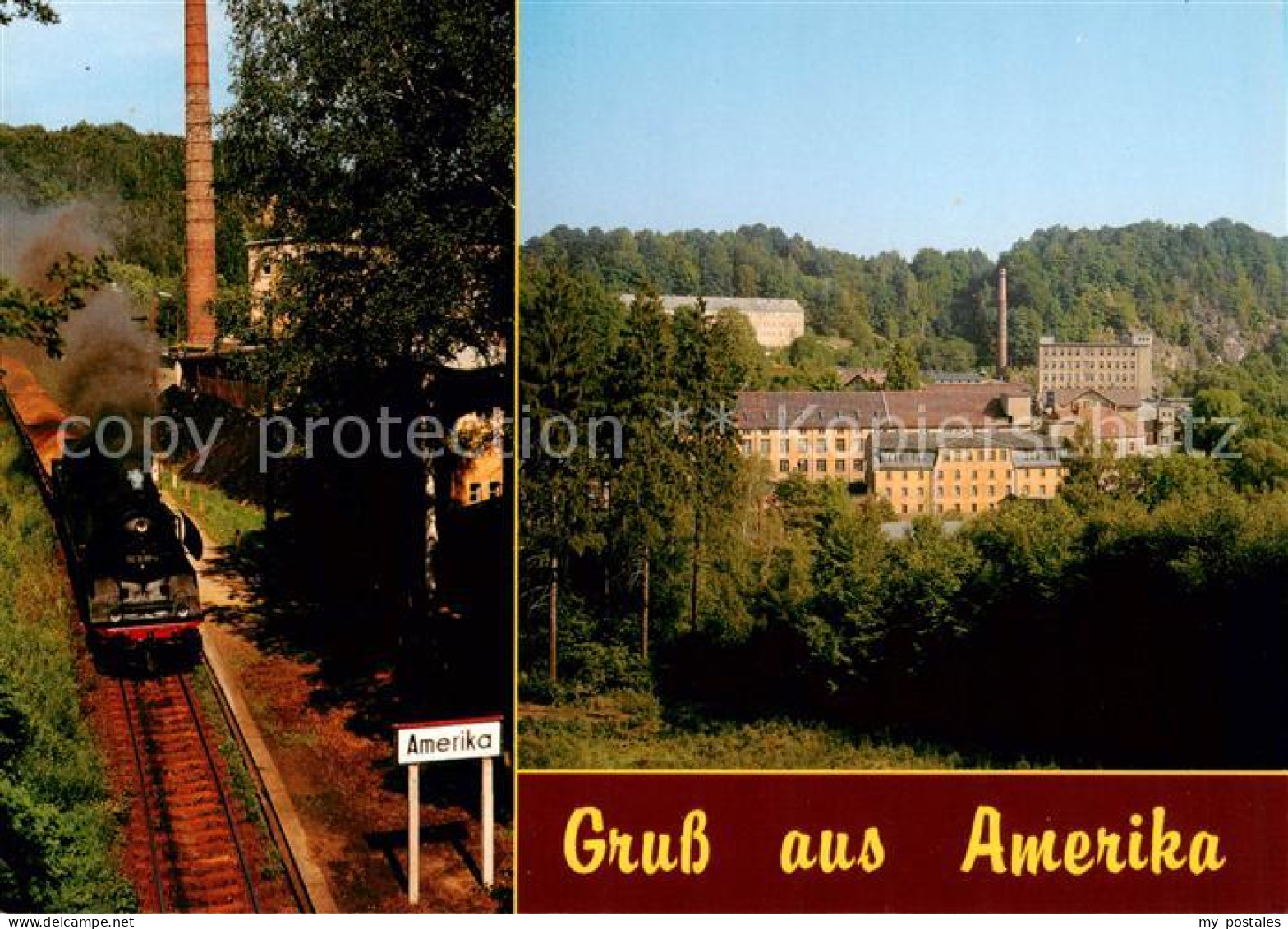 73842913 Penig Haltepunkt Mit Muldentalbahn OT Amerika Blick Zur Ehem Kammgarnsp - Penig