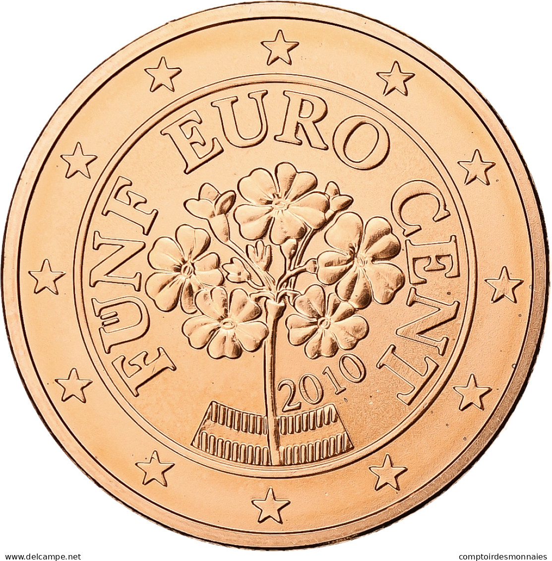 Autriche, 5 Euro Cent, 2010, Vienna, BU, FDC, Cuivre Plaqué Acier, KM:3084 - Autriche