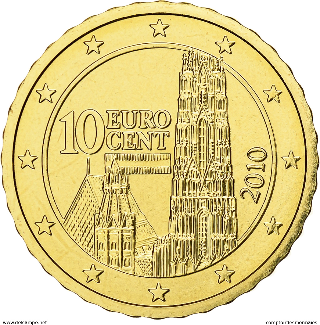 Autriche, 10 Euro Cent, 2010, Vienna, BU, FDC, Or Nordique, KM:3139 - Austria