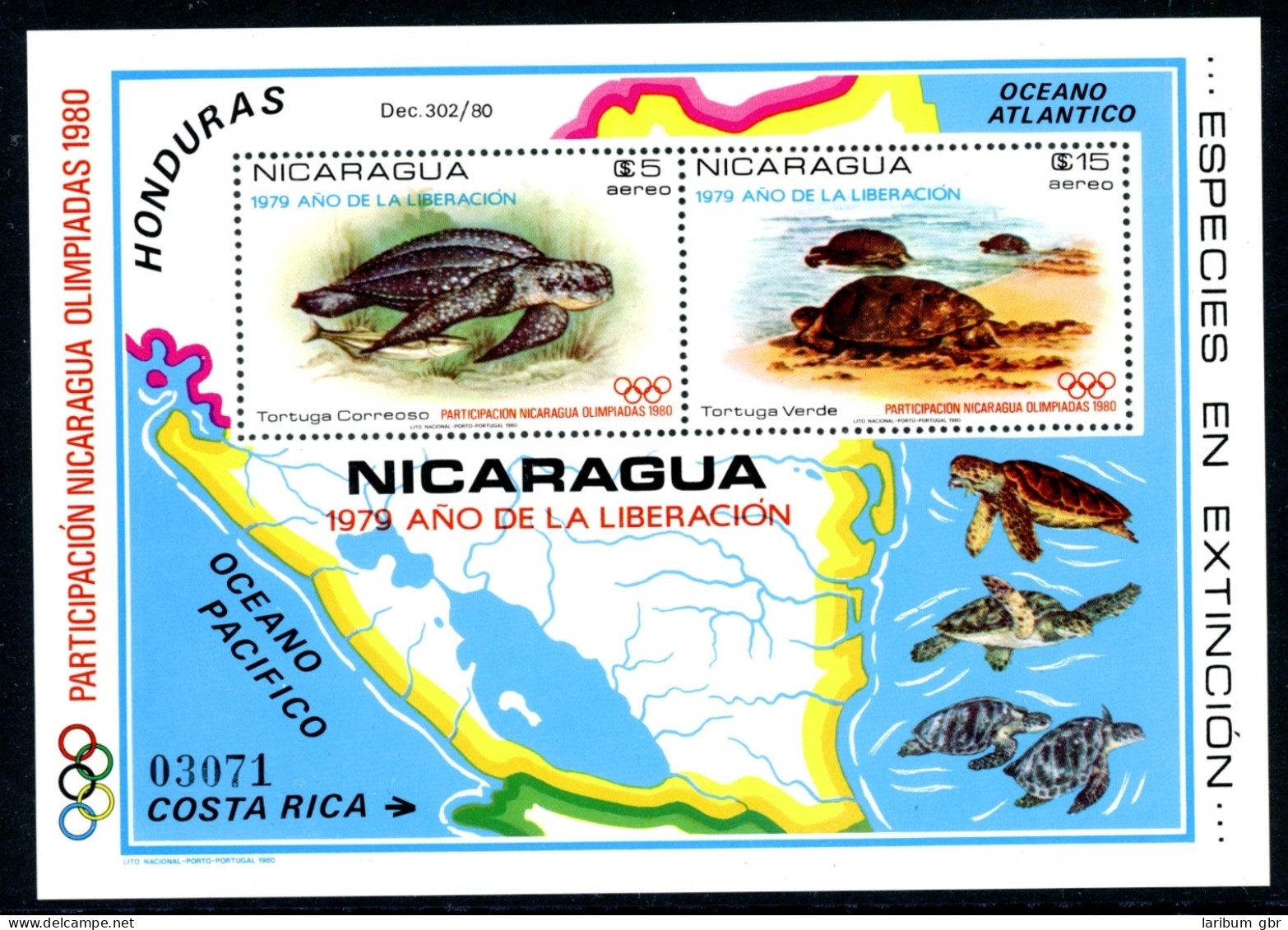 Nicaragua Bl 114 Postfrisch Schildkröten, Olympia 1980 #IA143 - Nicaragua