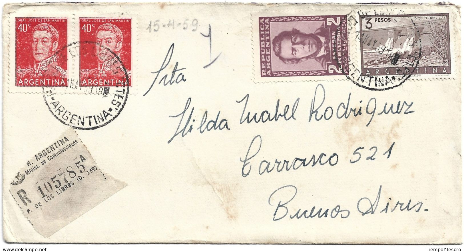 Correspondence - Argentina, San Martín Stamps, 1959, N°1031 - Cartas & Documentos