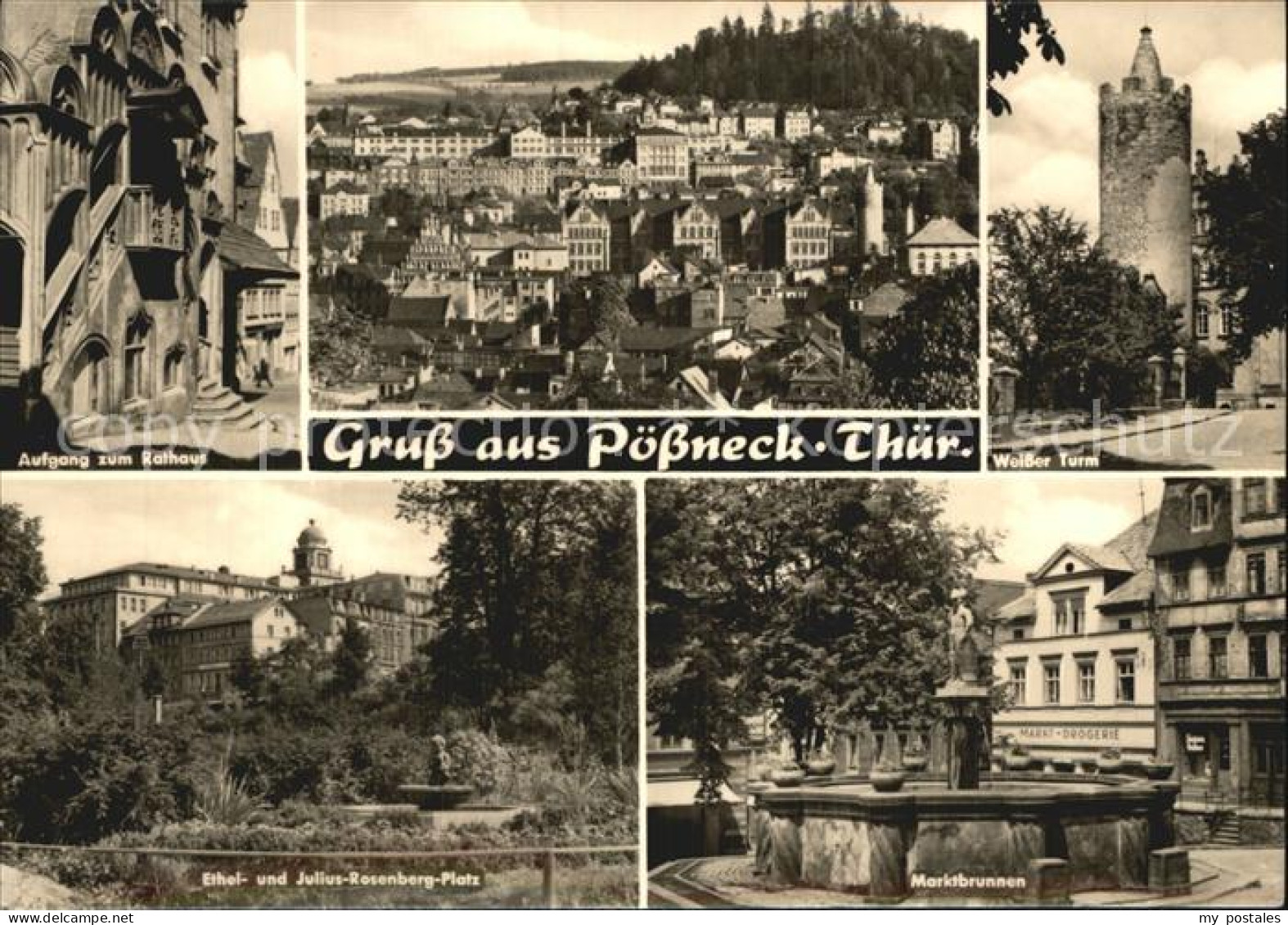 72524591 Poessneck Weisser Turm Marktbrunnen Rathaus  Poessneck - Poessneck