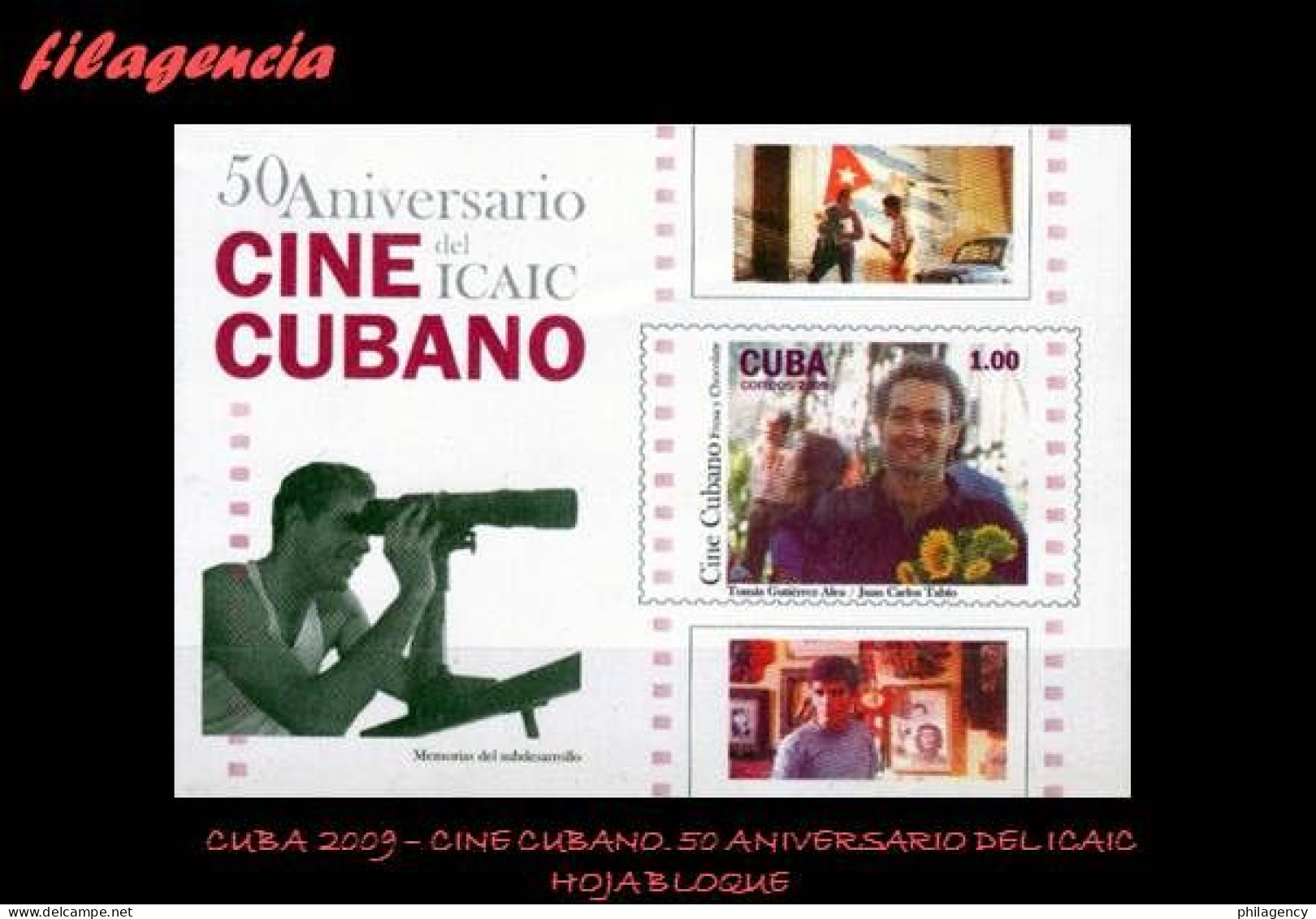 CUBA MINT. 2009-10 50 AÑOS DEL CINE CUBANO REVOLUCIONARIO. 50 AÑOS DEL ICAIC. HOJA BLOQUE - Nuevos