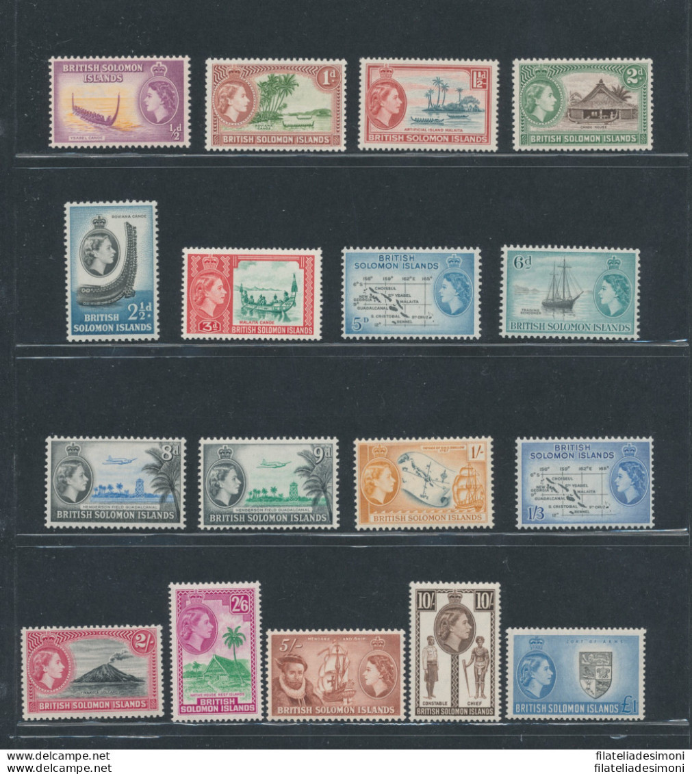 1956 British Solomon Islands - Stanley Gibbons N. 82/96 - Elisabetta II E Vedute - 17 Valori - MNH** - Autres & Non Classés