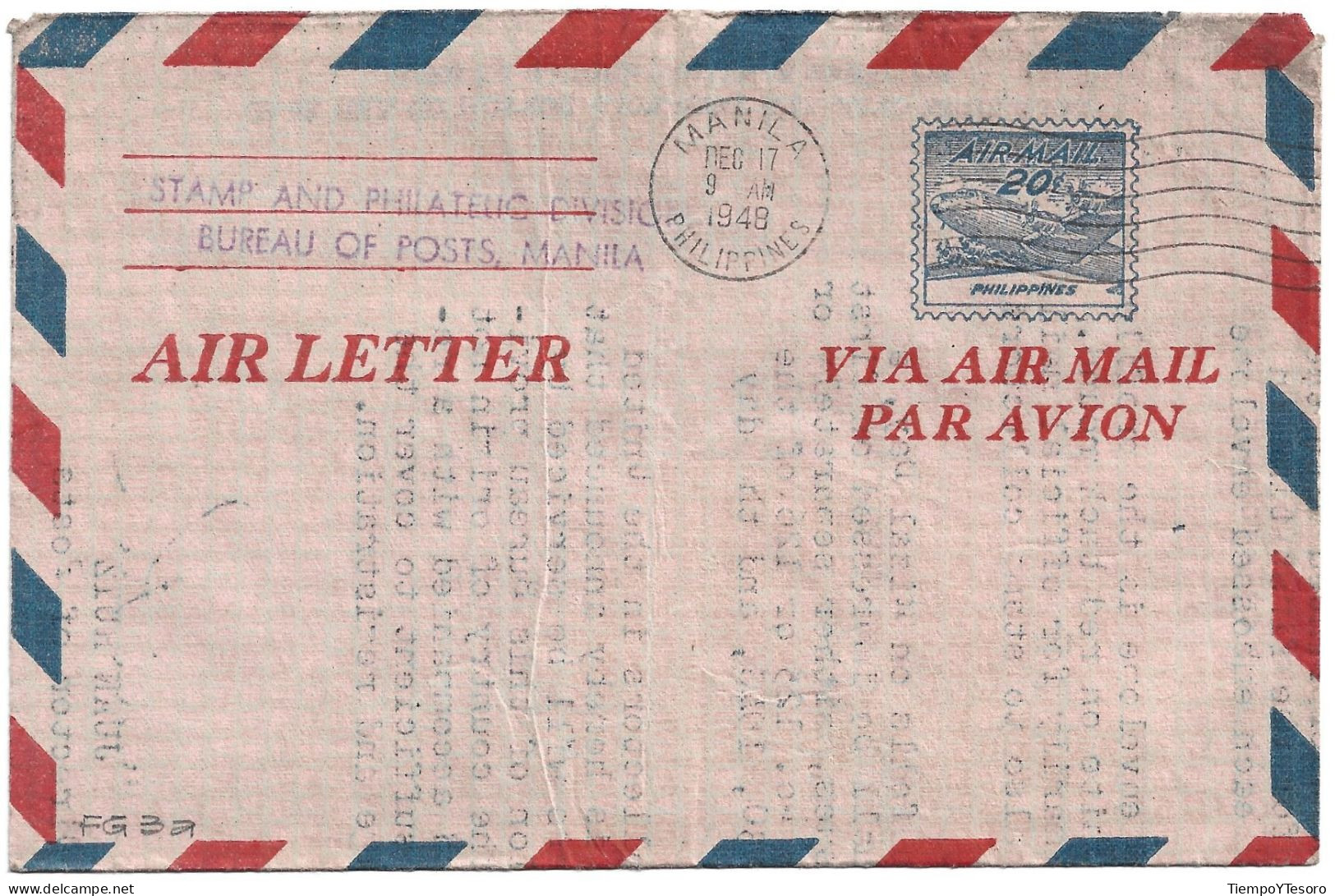 Correspondence - Philippines, Via Air Mail 20c Stamp, 1948, N°1051 - Philippines