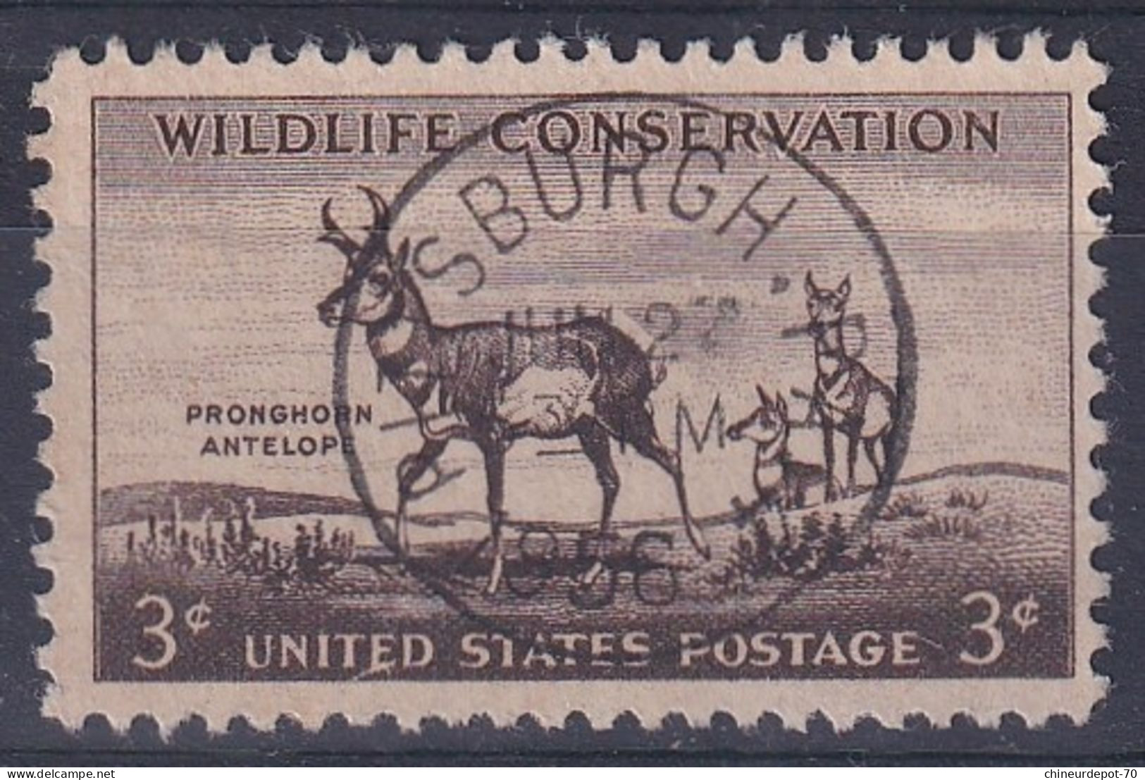 WILDLIFE CONSERVATION  ANTELOPE  UNITED STATES POSTAGE 3¢ CACHET PITTSBURGH Pennsylvanie - Oblitérés