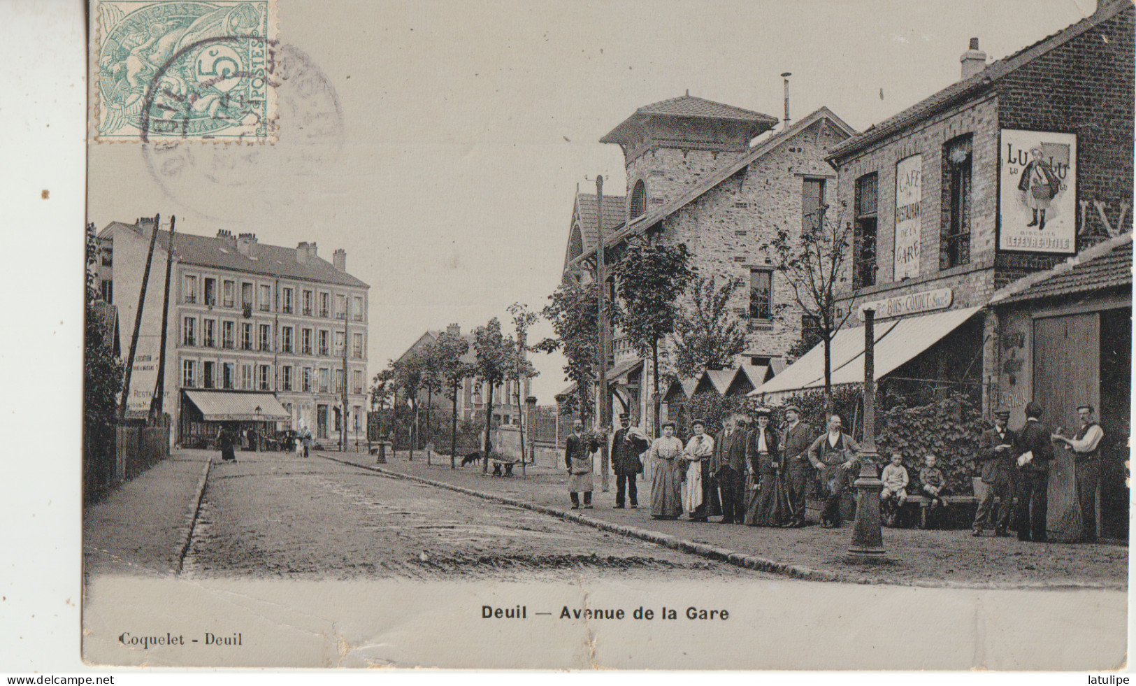 Deuil 95  Carte Circulée Timbrée  Avenue De La Gare Tres Tres Animée Devant Le Café De La Gare - Deuil La Barre