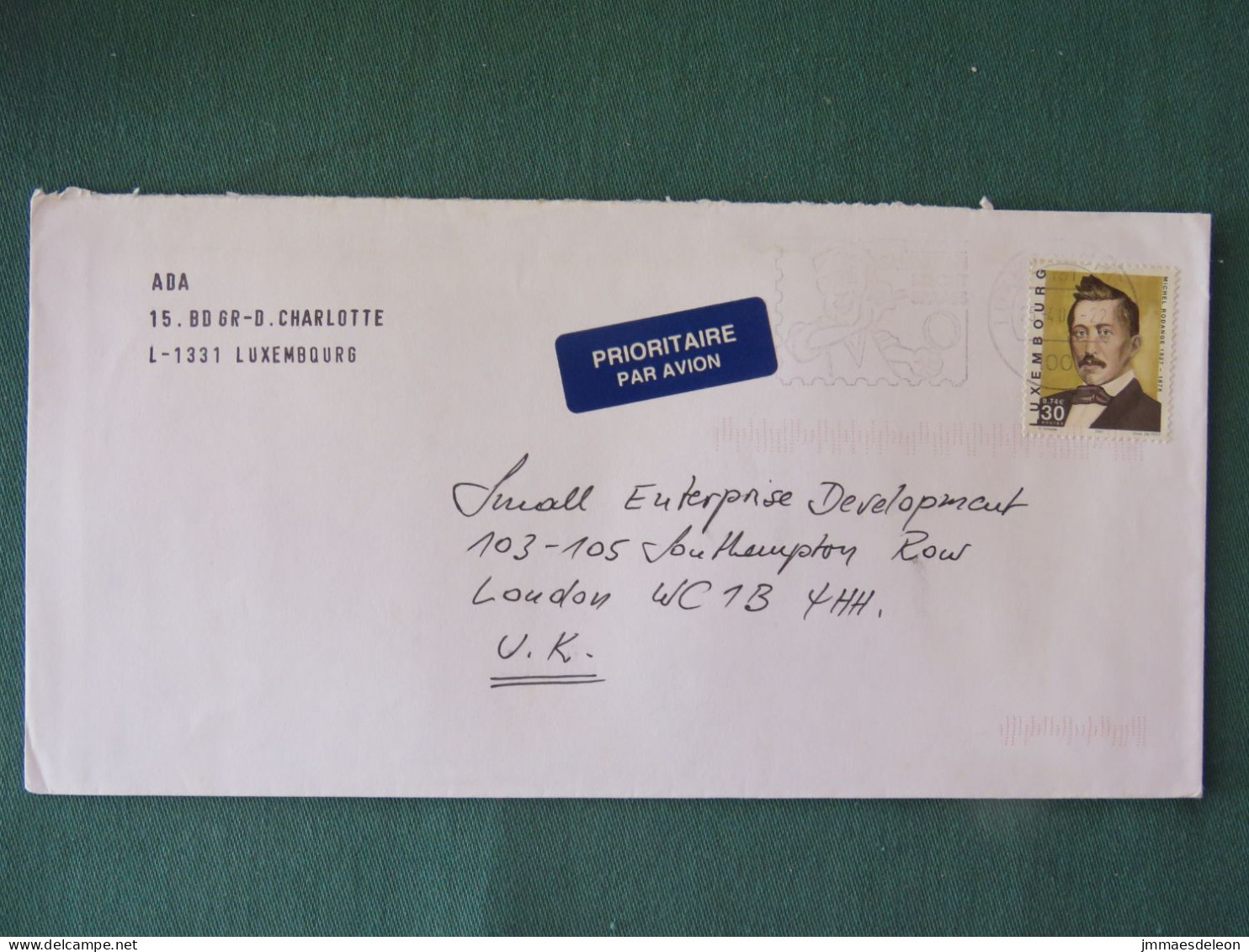 Luxembourg 2001 Cover To England - Writer - Philately Slogan - Brieven En Documenten