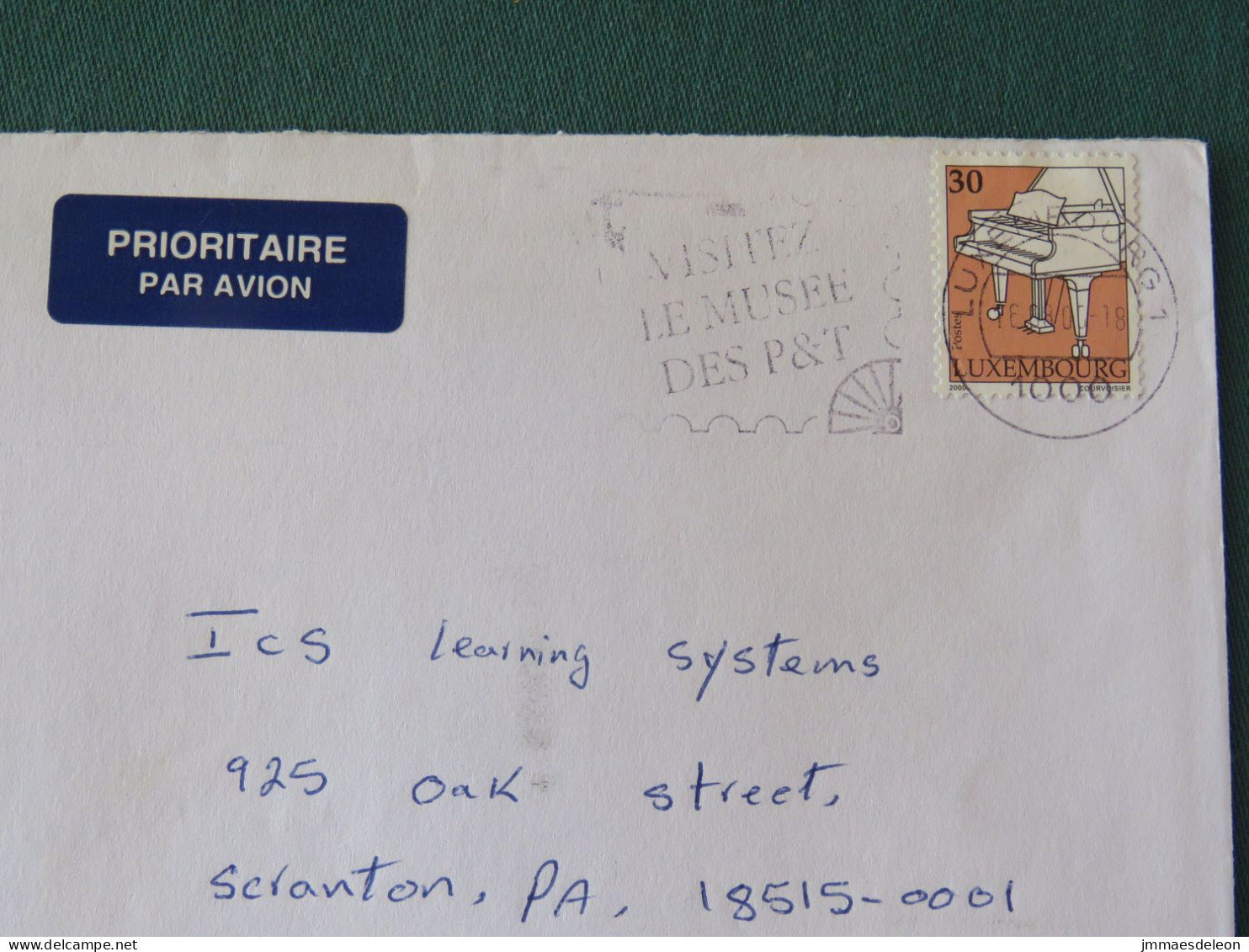 Luxembourg 2000 Cover To USA - Piano Music - Postal Museum Slogan - Lettres & Documents