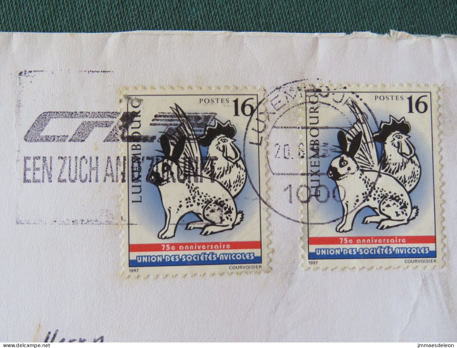 Luxembourg 1997 Cover To Germany - Rabbit Rooster - CFLZ Slogan - Covers & Documents