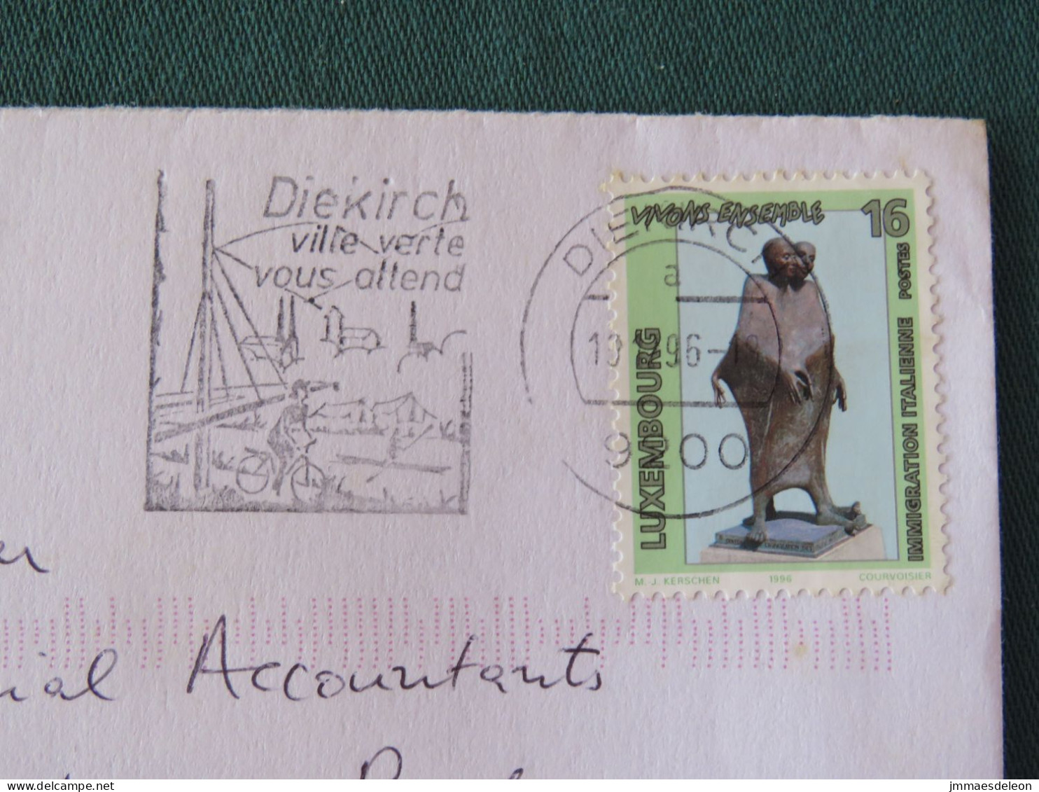 Luxembourg 1996 Cover To England - Live Together - Diekirch Slogan - Lettres & Documents