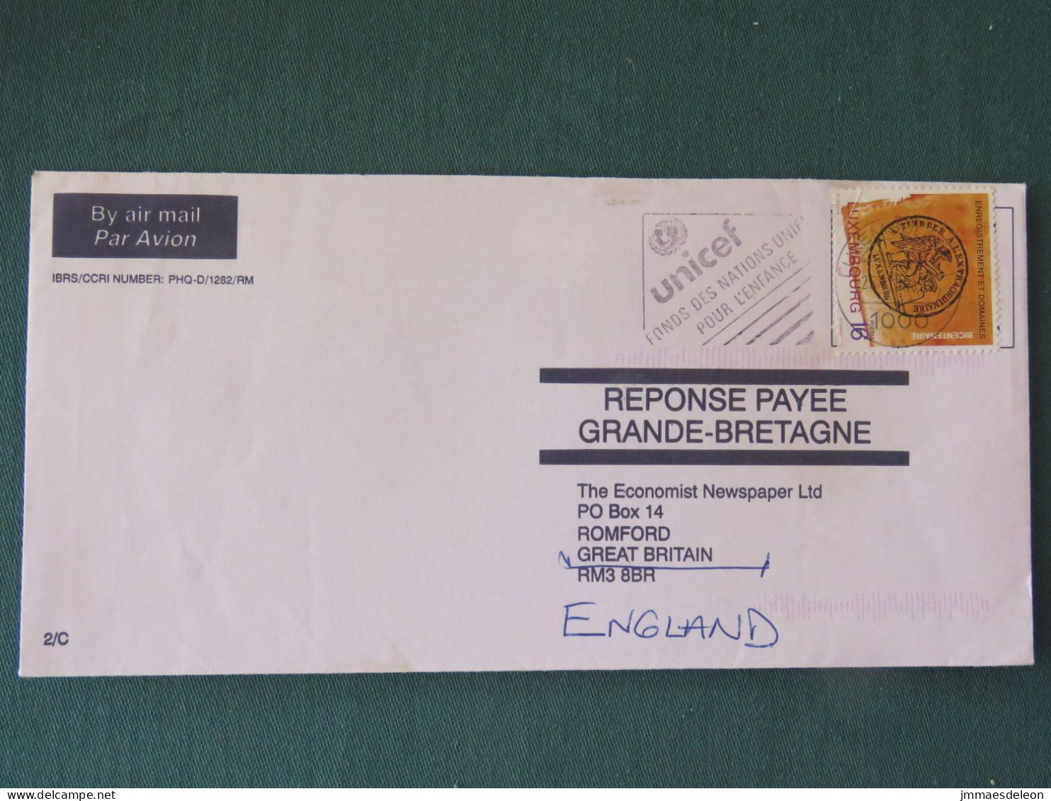 Luxembourg 1996 Cover To England - Property Administration - Unicef Slogan - Storia Postale