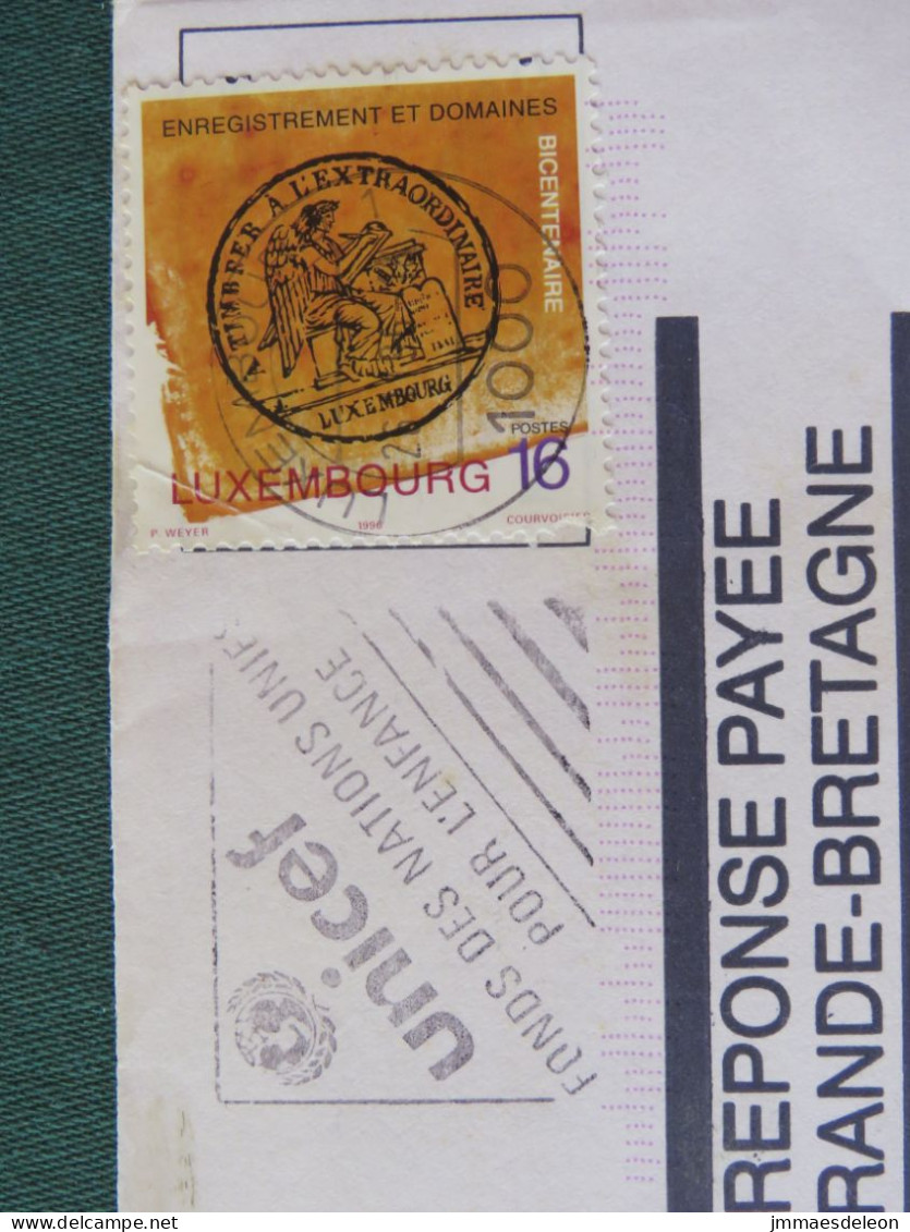 Luxembourg 1996 Cover To England - Property Administration - Unicef Slogan - Lettres & Documents