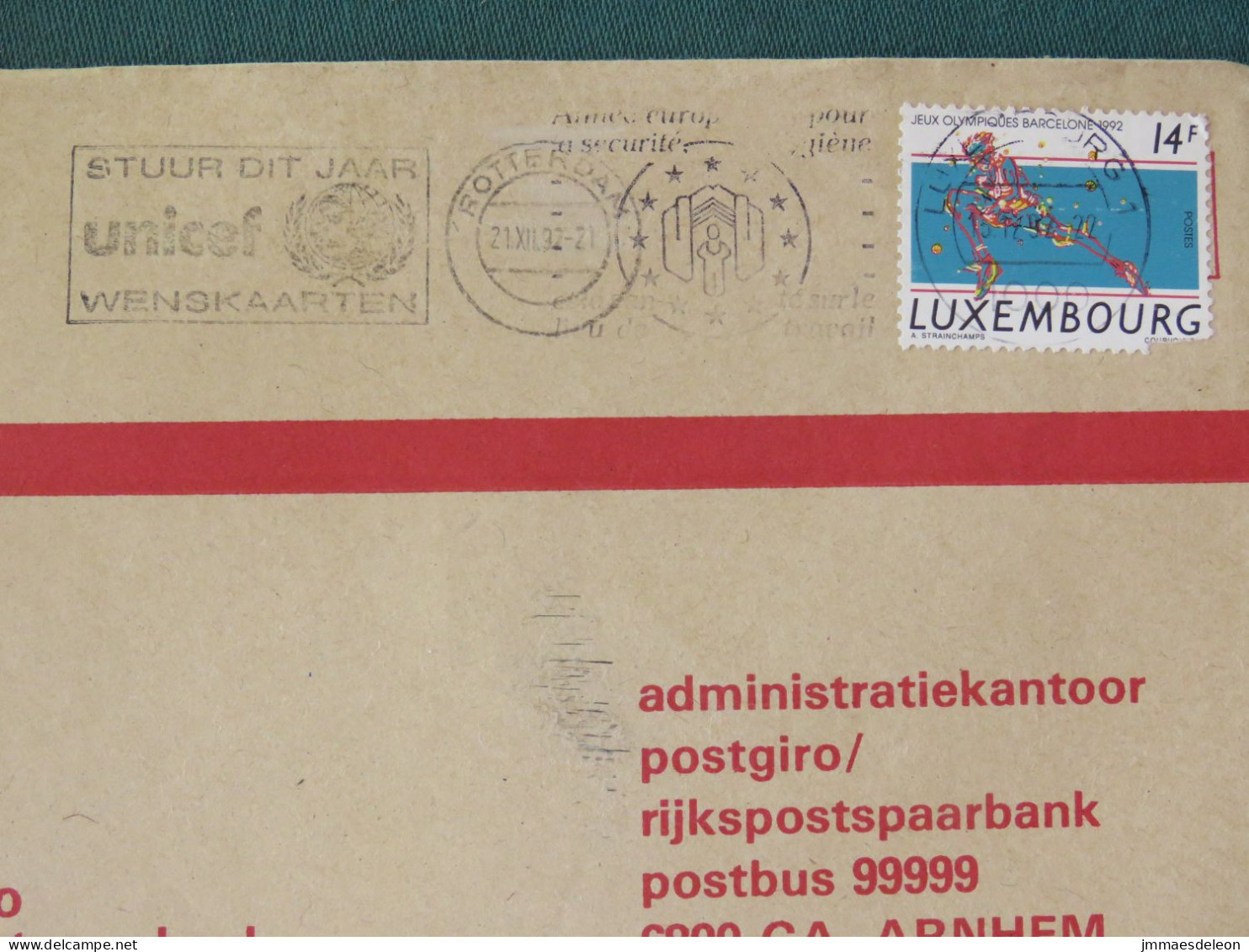 Luxembourg 1992 Cover To Holland - Olympic Games Barcelona - UNICEF Slogan - Briefe U. Dokumente